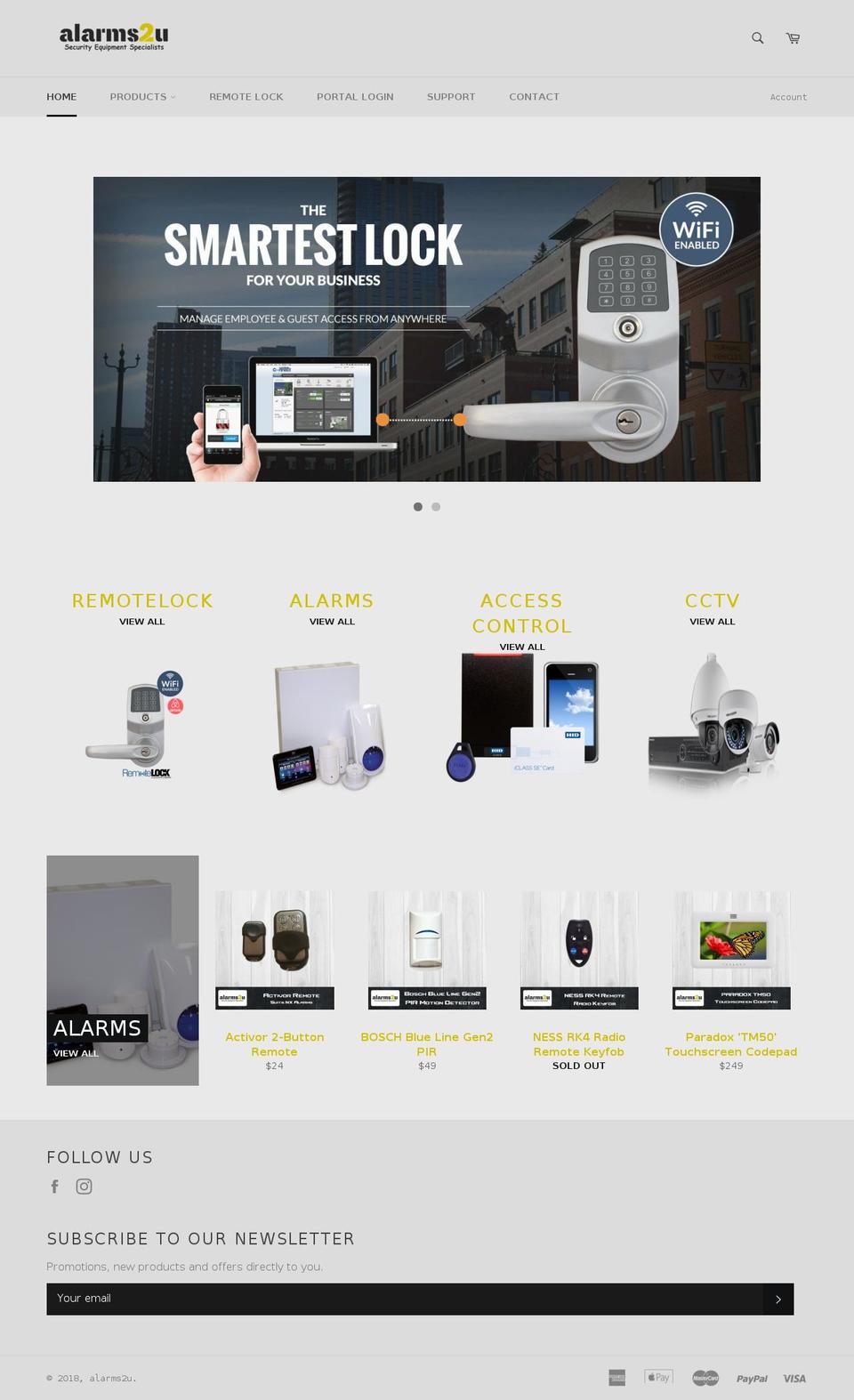 alarms2u.com shopify website screenshot