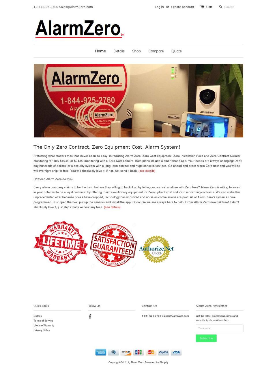 alarmzero.com shopify website screenshot
