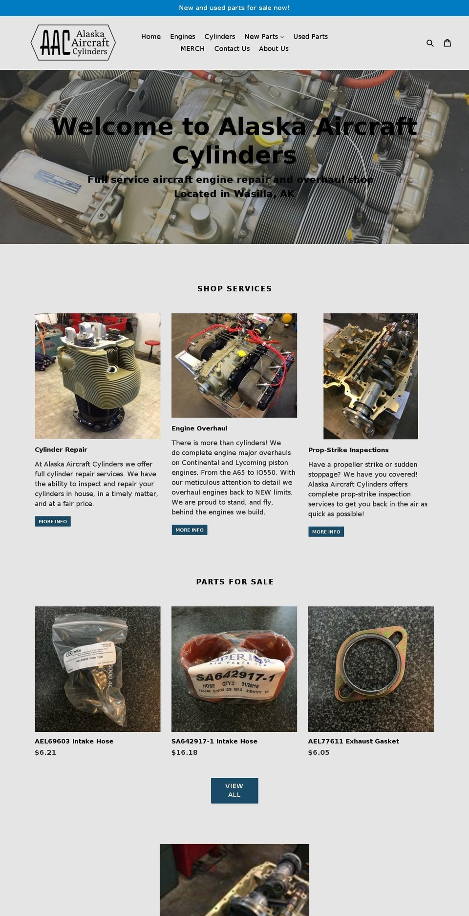 alaskaaircraftcylinders.com shopify website screenshot