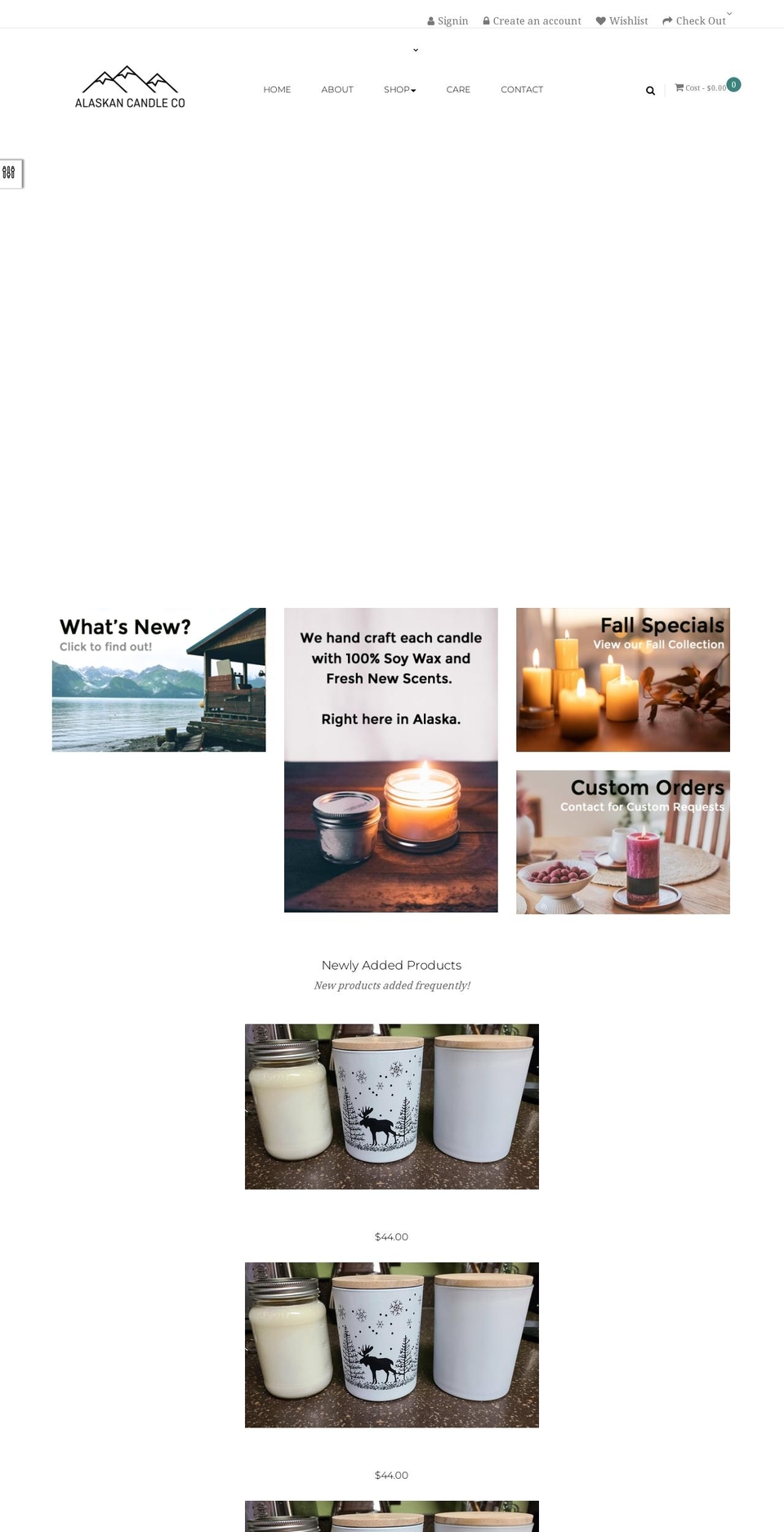 alaskancandleco.com shopify website screenshot