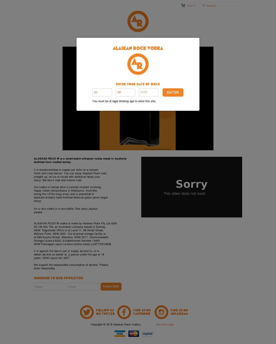 alaskanrockvodka.com — Shopify storefront screenshot