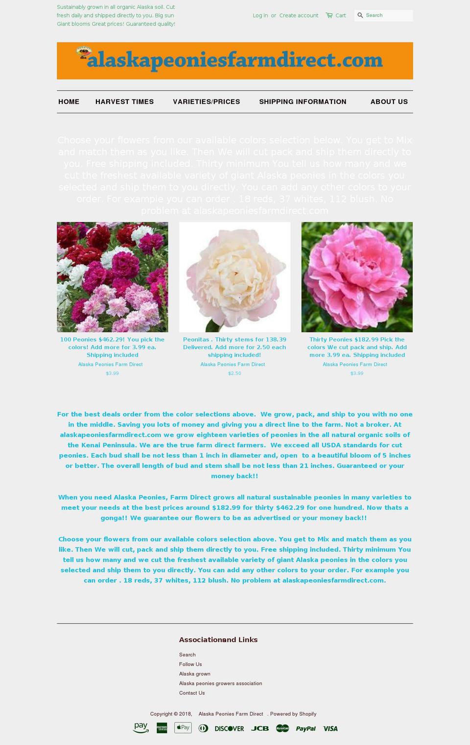 alaskapeoniesfarmdirect.com shopify website screenshot