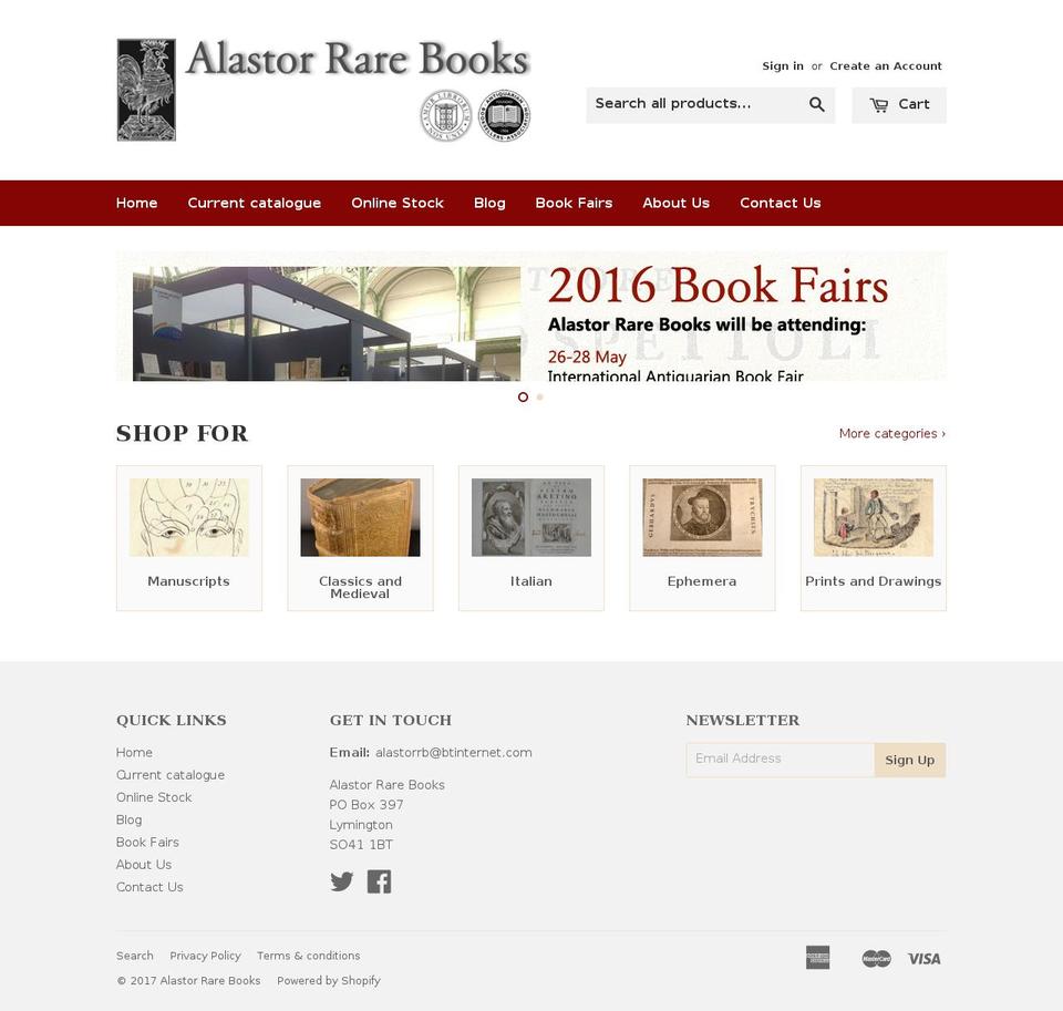 alastorrarebooks.com shopify website screenshot