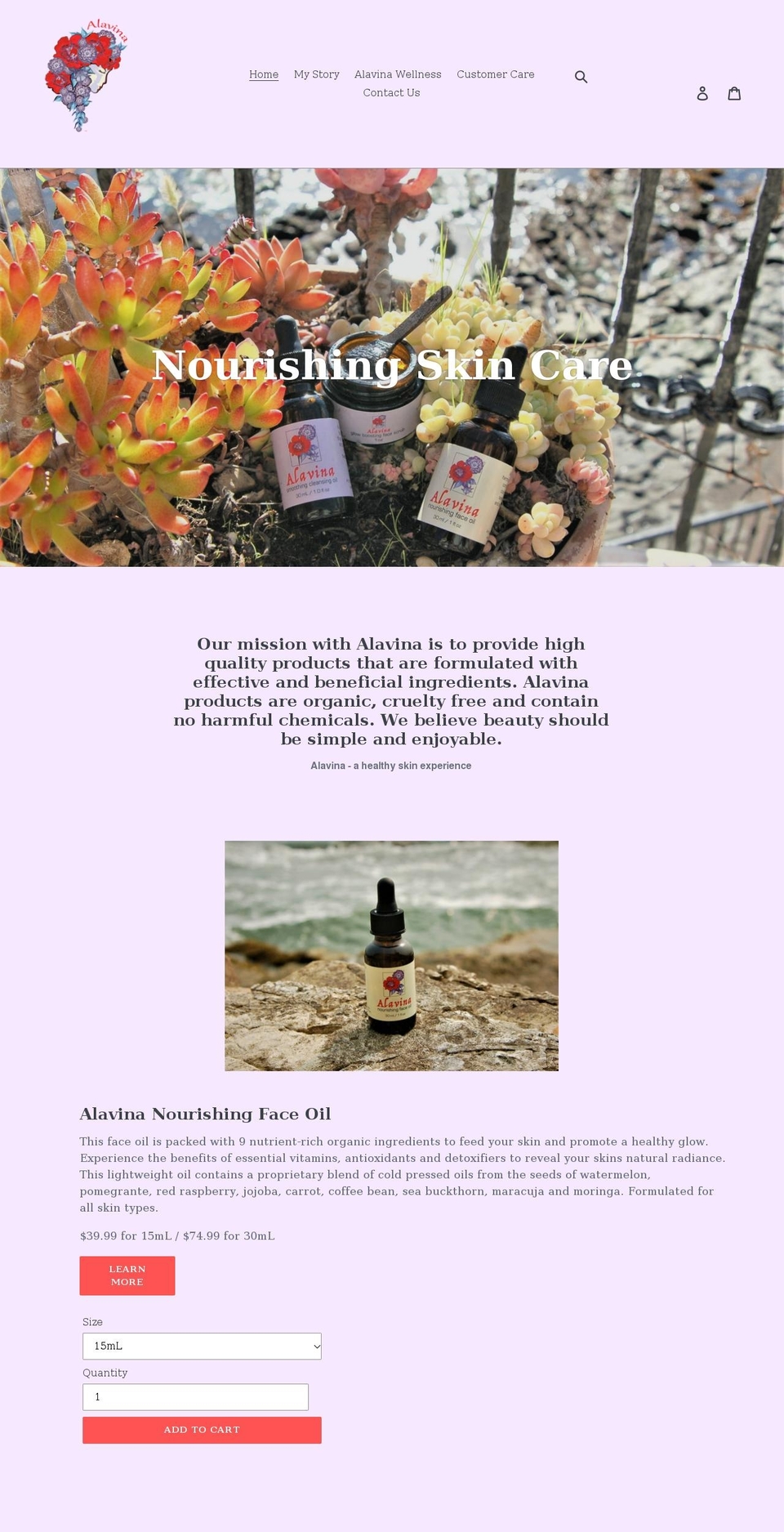 alavinaskin.com shopify website screenshot