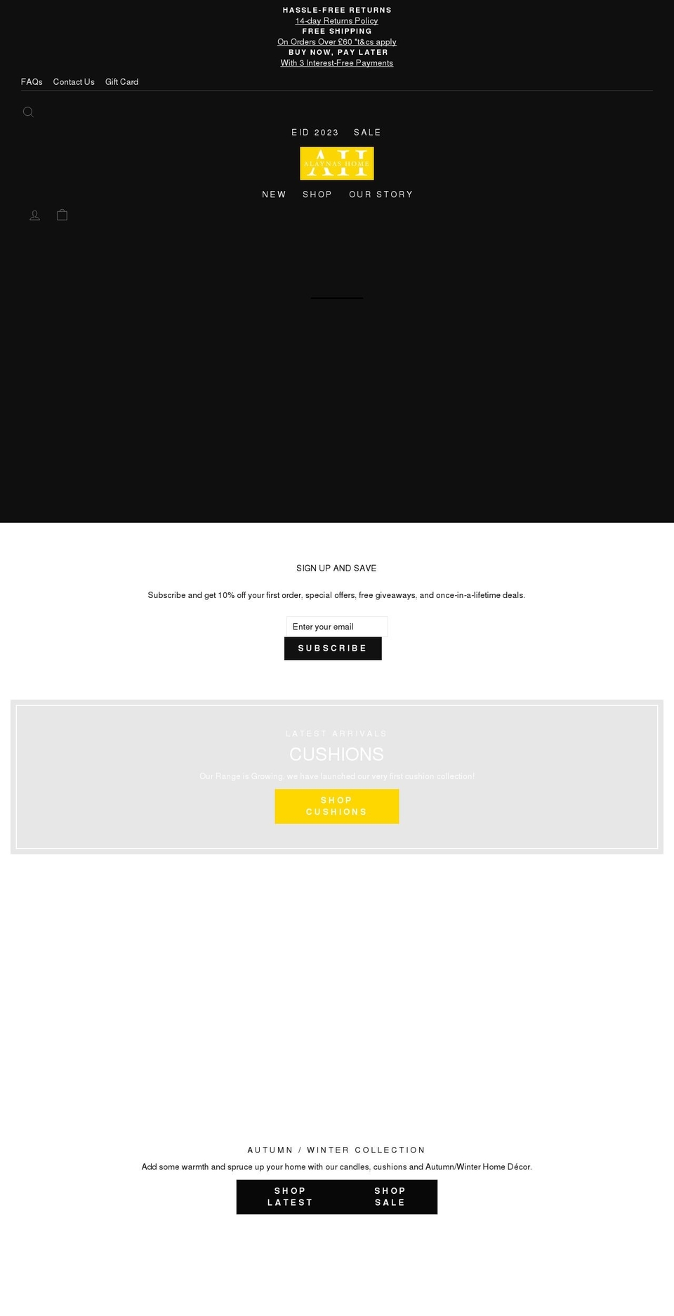 alaynashome.com shopify website screenshot