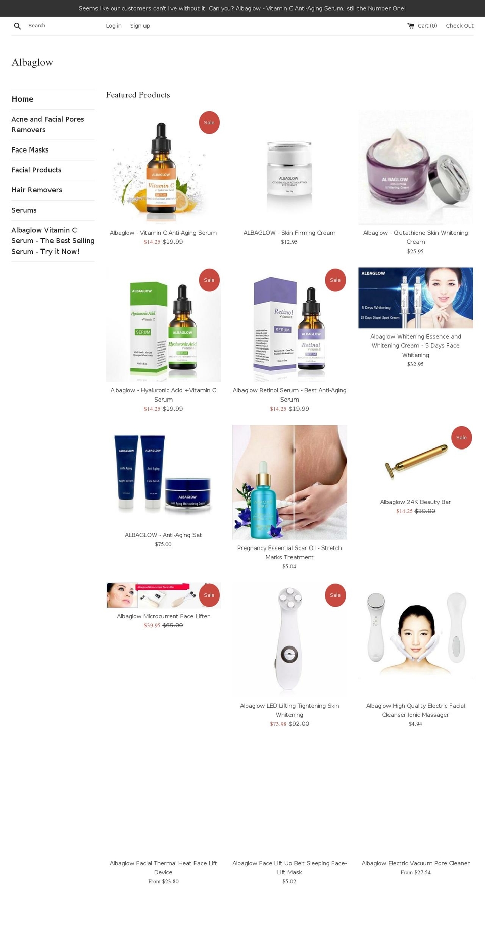 albaglow.com shopify website screenshot