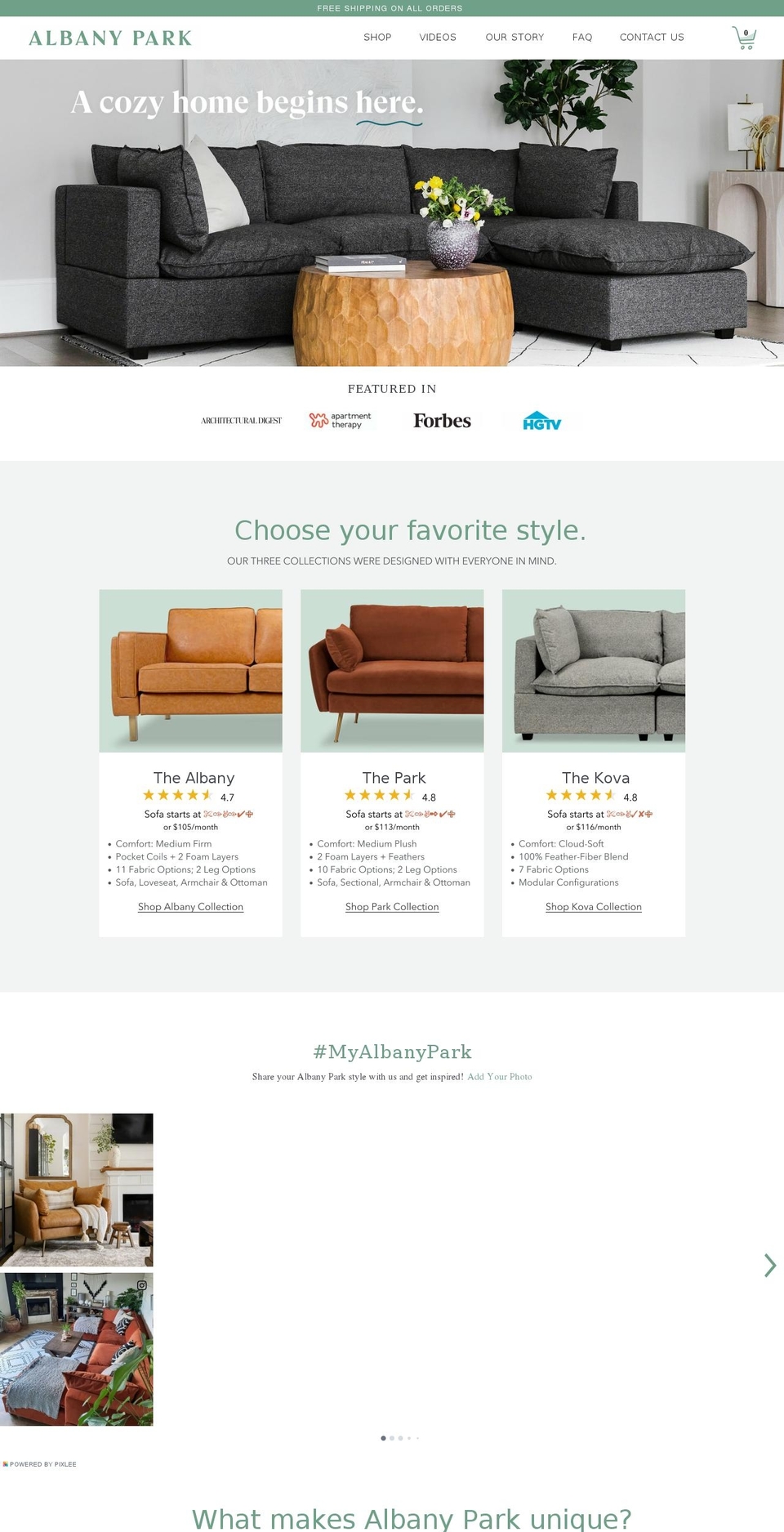 albanypark.com shopify website screenshot