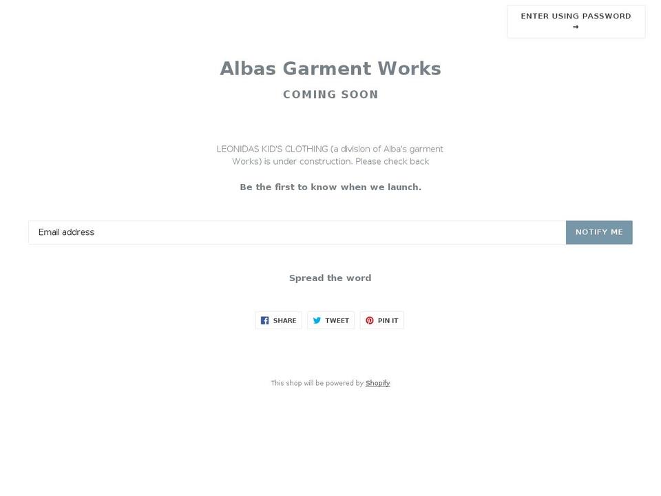 albasgarmentworks.com — Shopify storefront screenshot