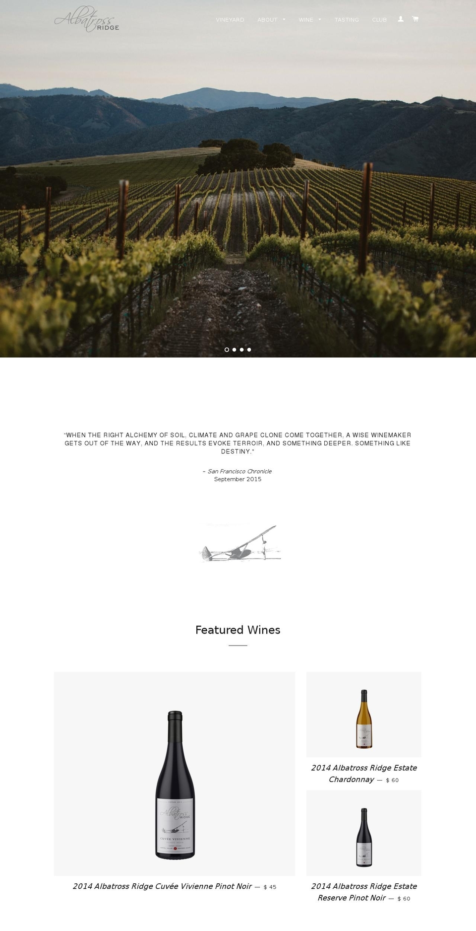 albatrossridgewinery.com shopify website screenshot