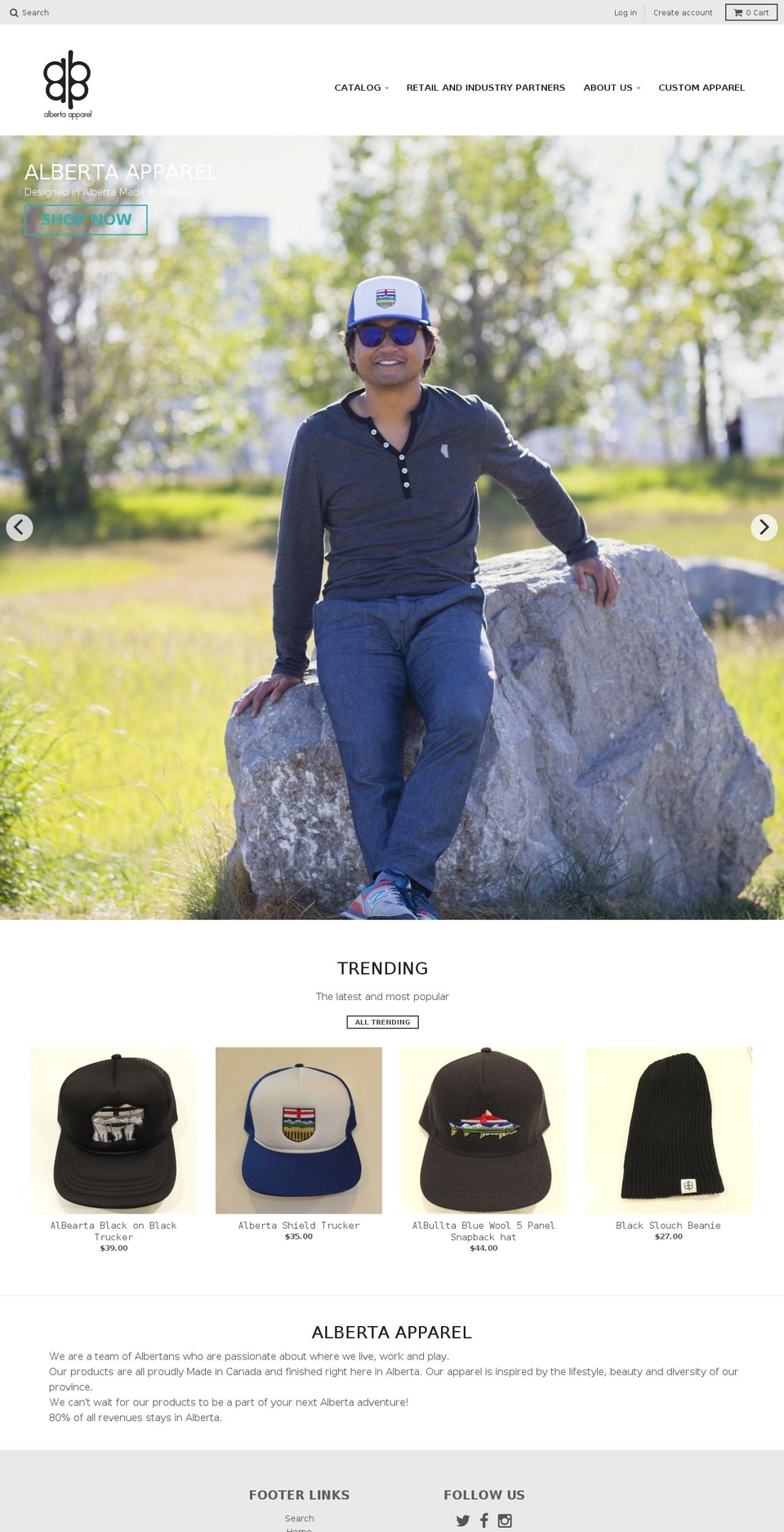 albertaapparel.com shopify website screenshot