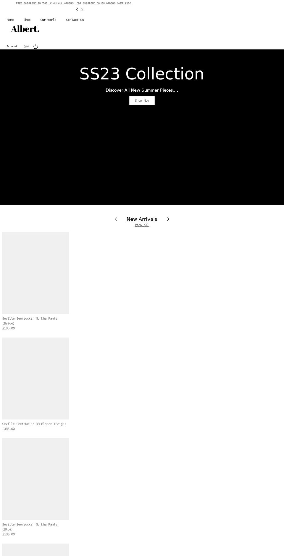 albertclothing.com shopify website screenshot