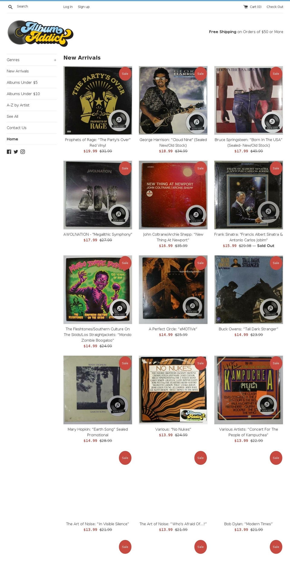 albumaddict.com shopify website screenshot