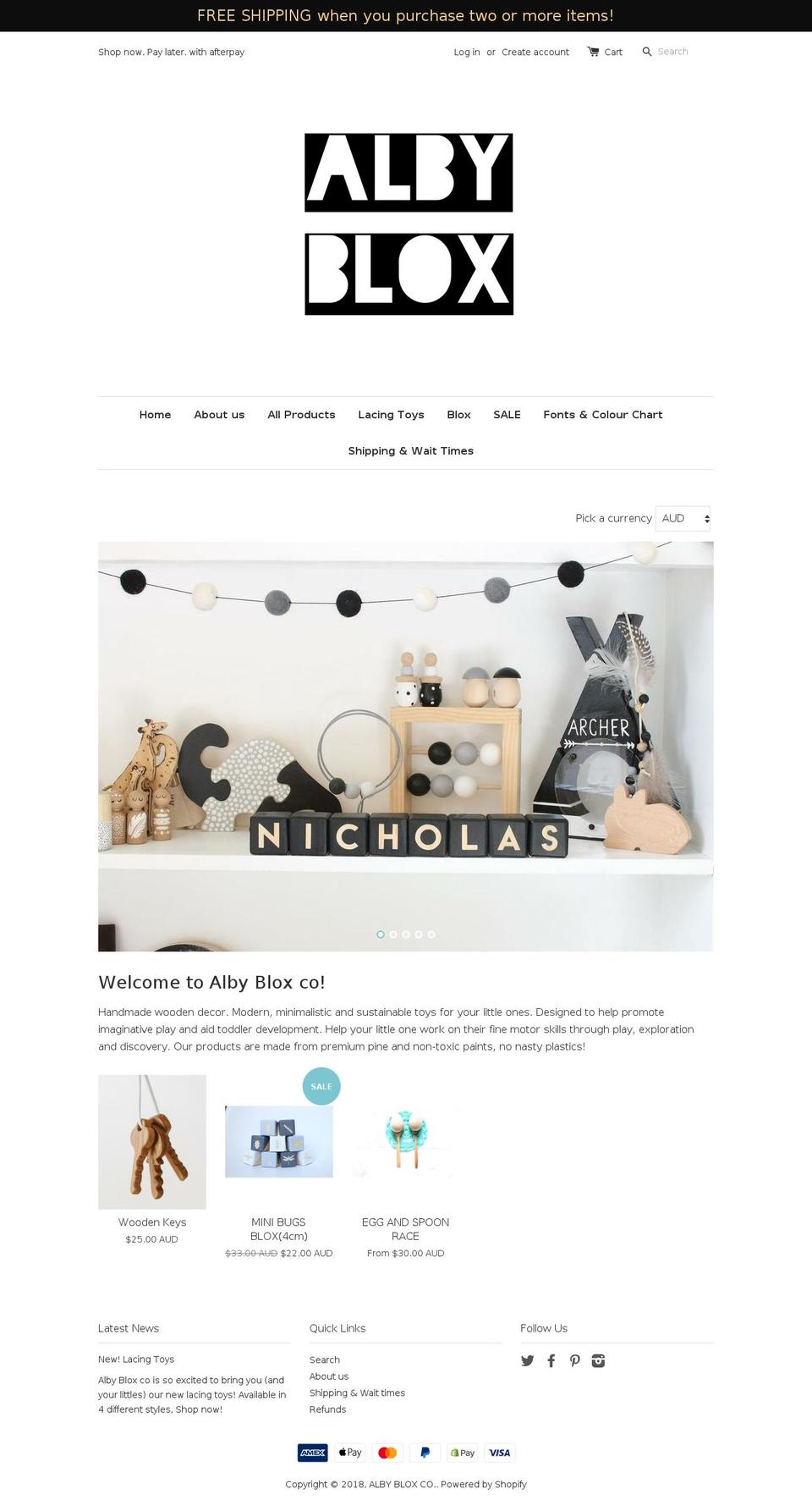 albybloxco.com — Shopify storefront screenshot