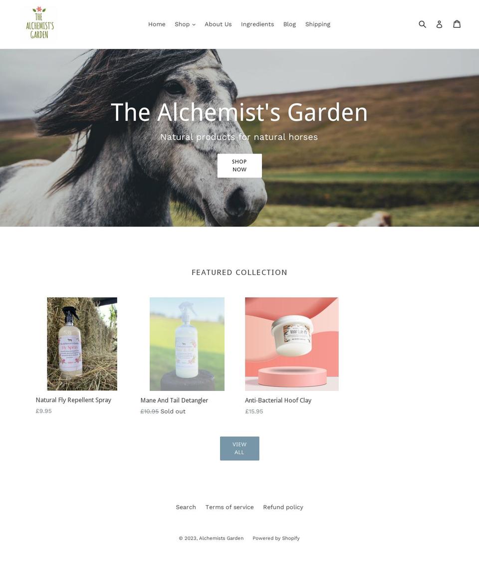 alchemists-garden.myshopify.com shopify website screenshot