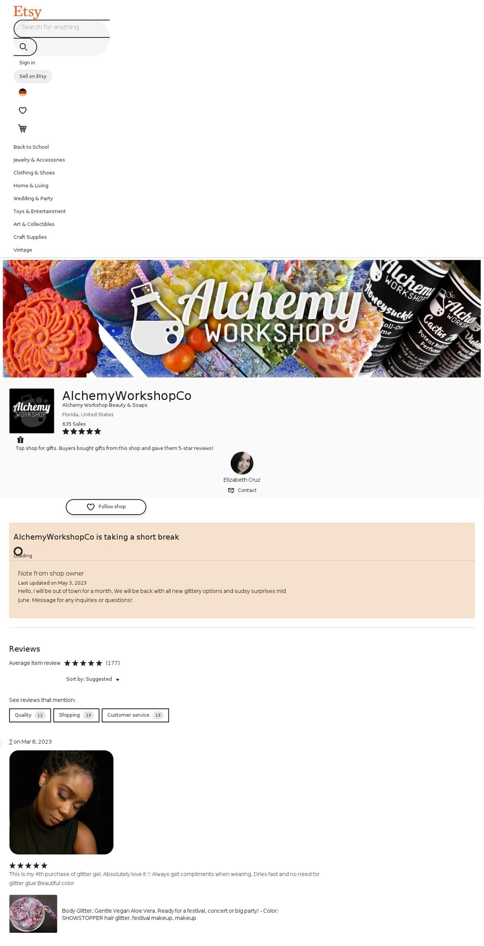 alchemy-workshop.com — Shopify storefront screenshot