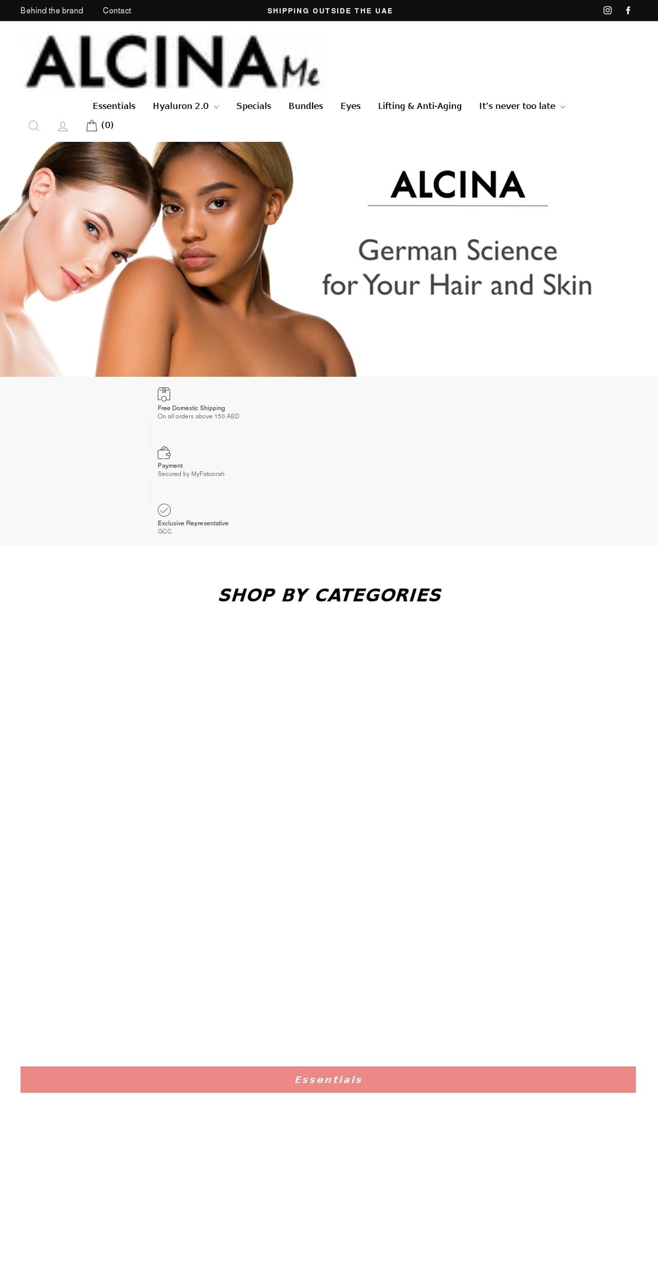 Cosmetic Shopify theme site example alciname.com