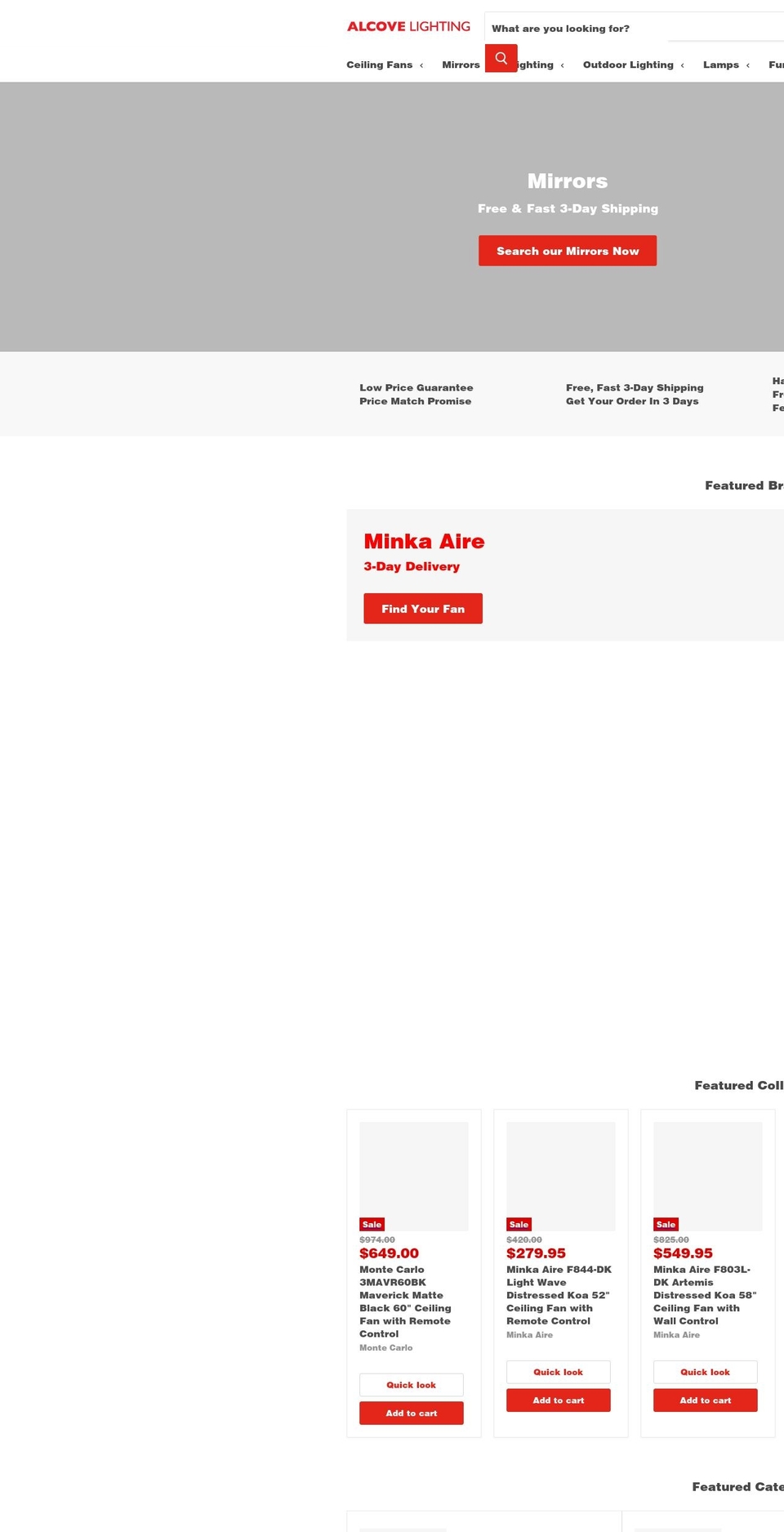 alcovelighting.com shopify website screenshot