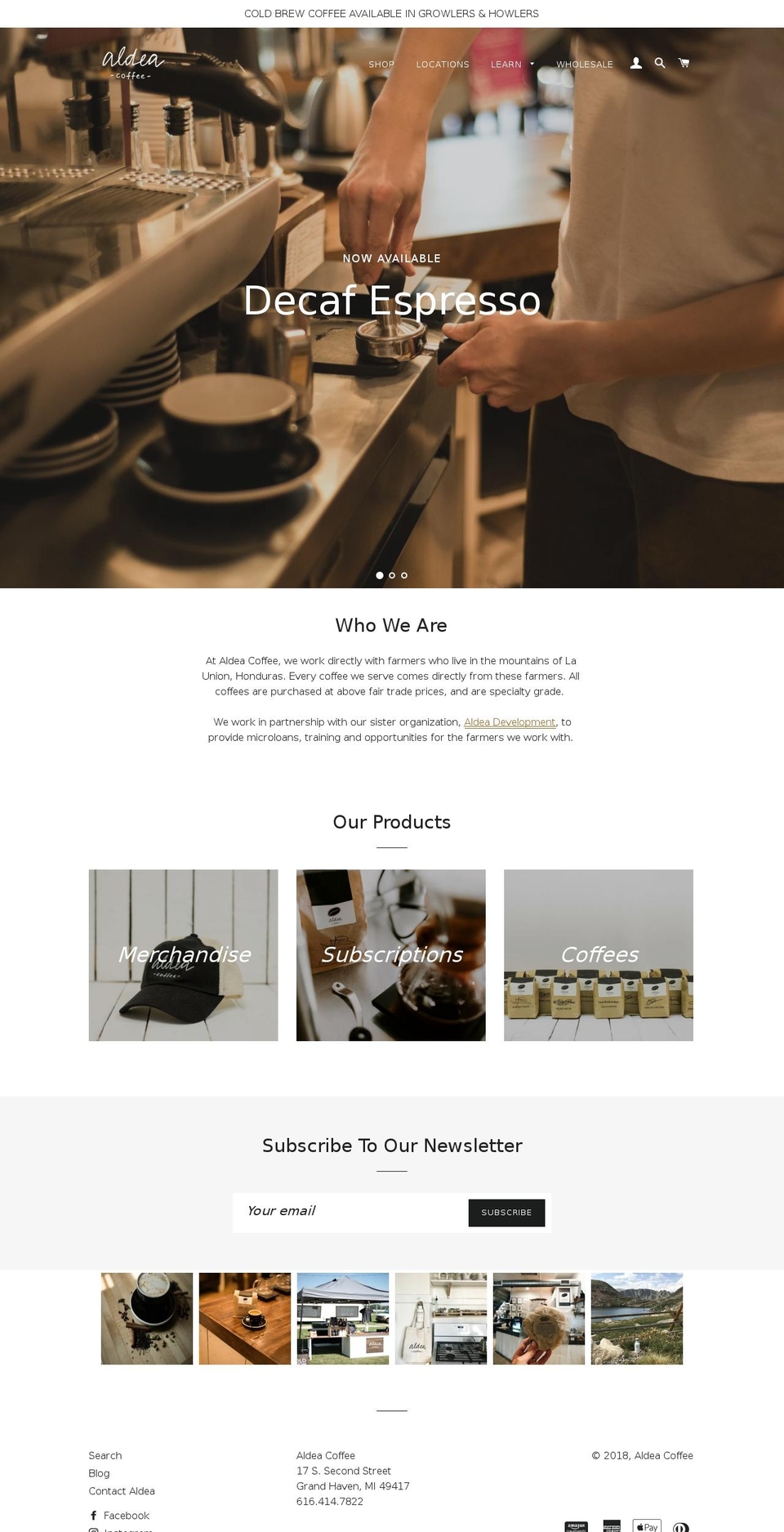 aldeacoffee.org shopify website screenshot