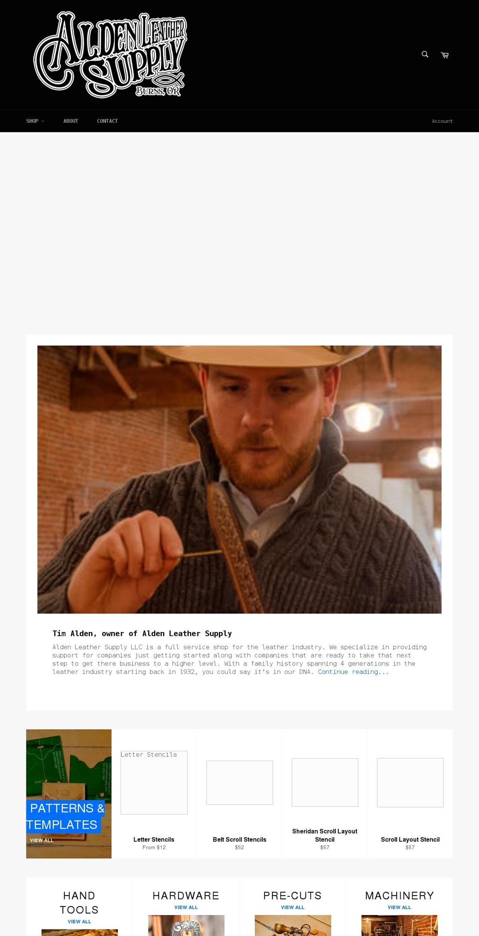 aldenleathersupply.com shopify website screenshot