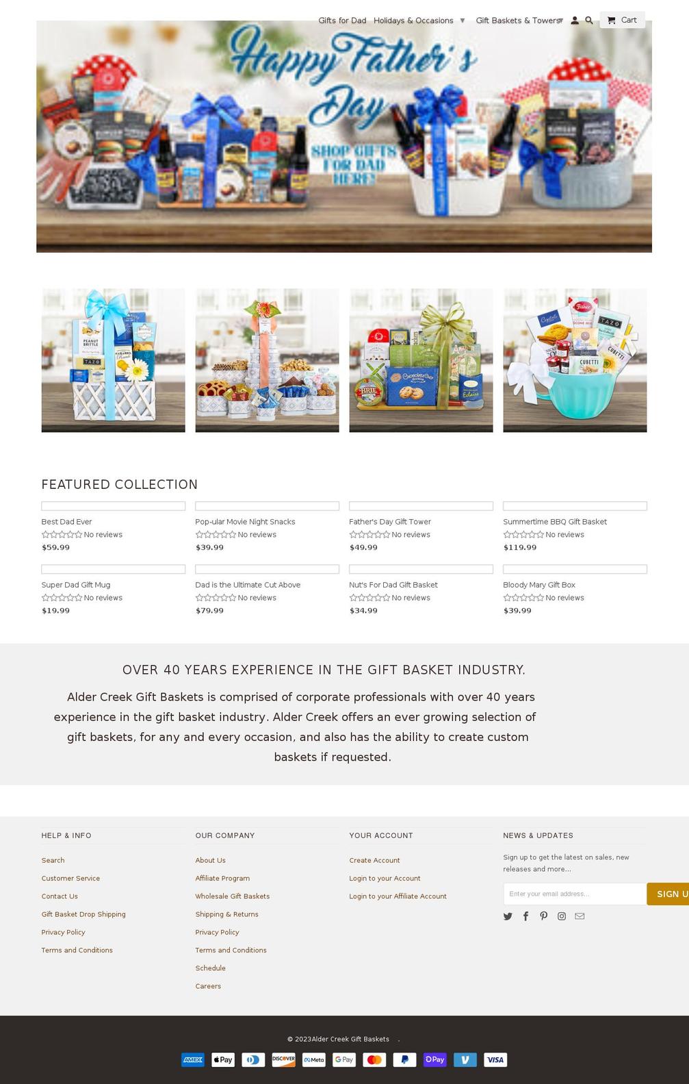 aldercreekgiftbaskets.com shopify website screenshot