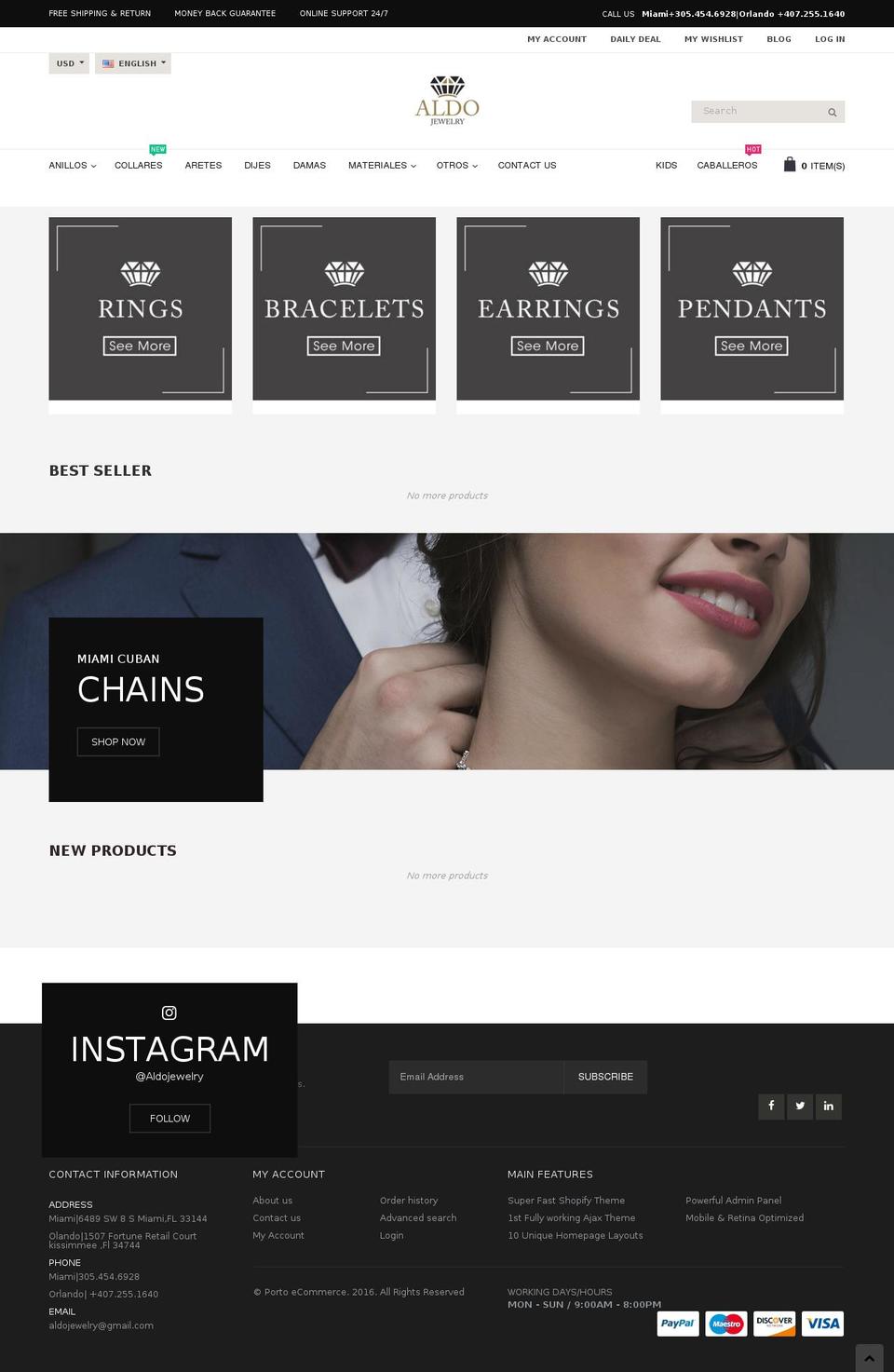 aldojewelry.com shopify website screenshot