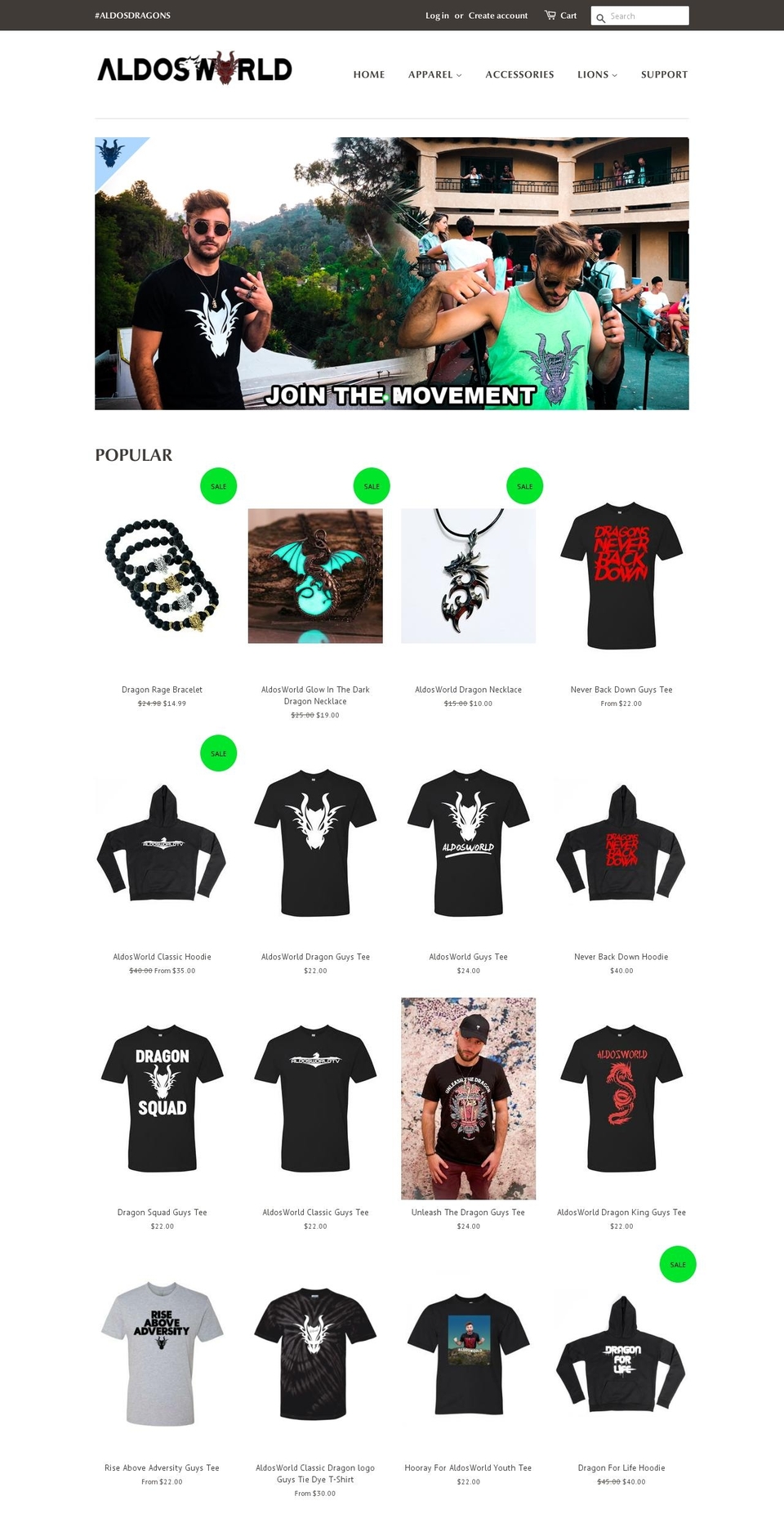 aldosworldstore.com shopify website screenshot