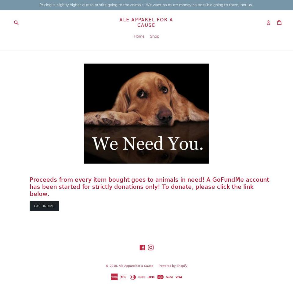 aleapparelforacause.com — Shopify storefront screenshot
