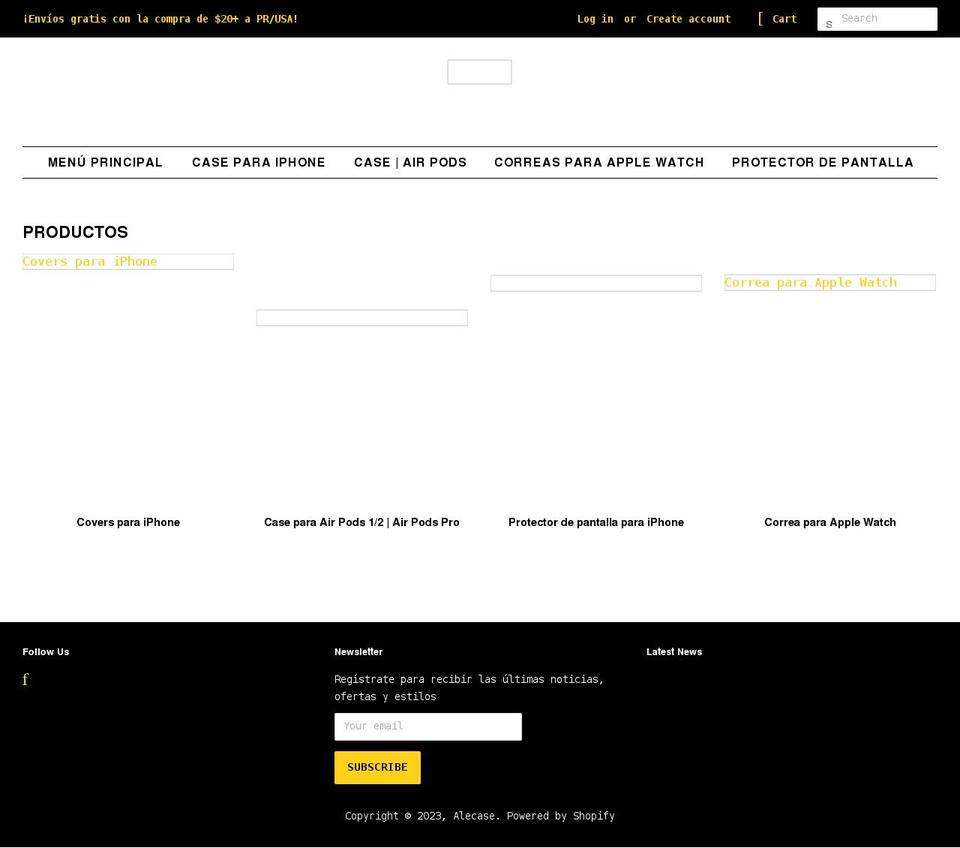 alecasepr.com shopify website screenshot