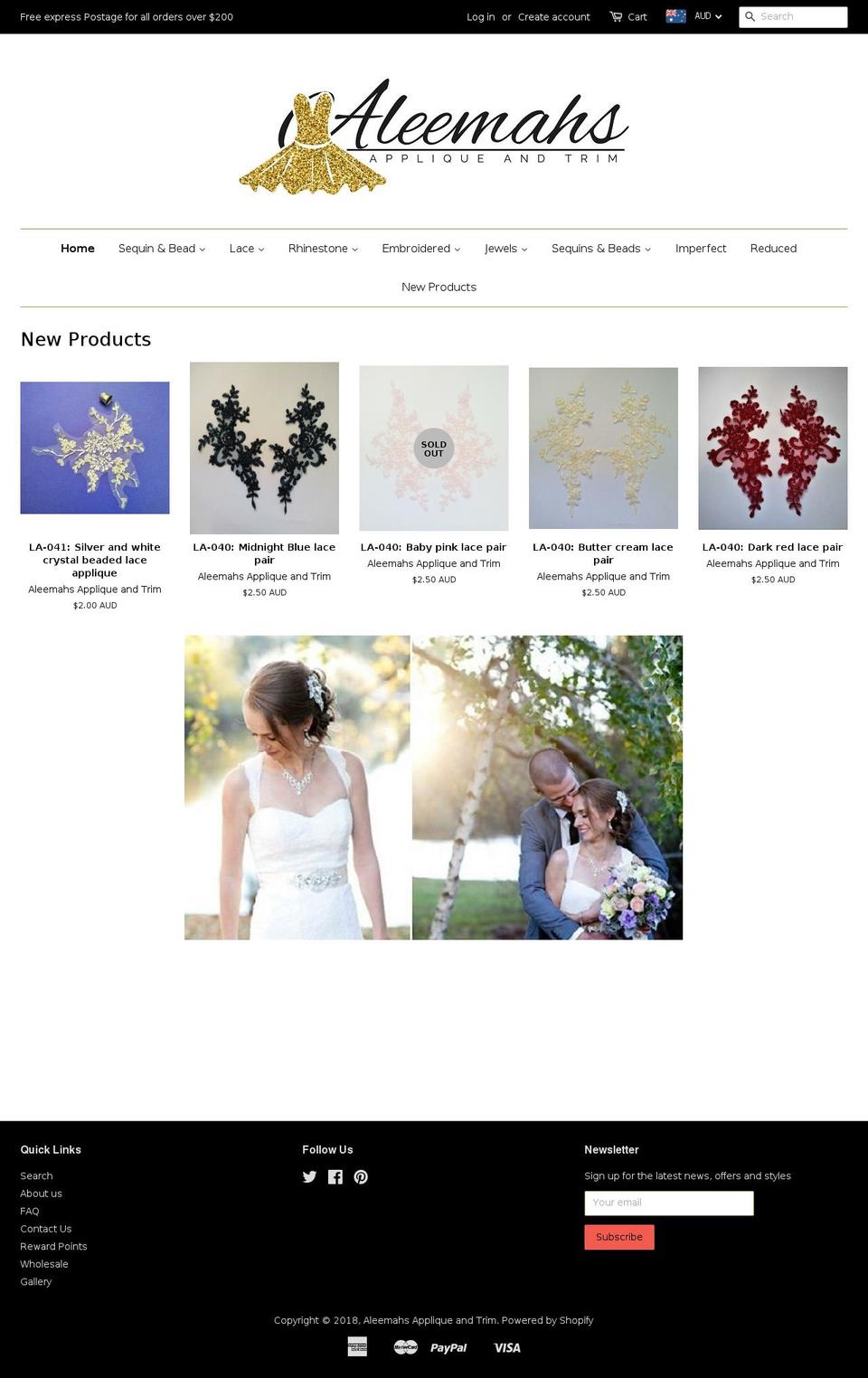aleemahsappliqueandtrim.com.au shopify website screenshot
