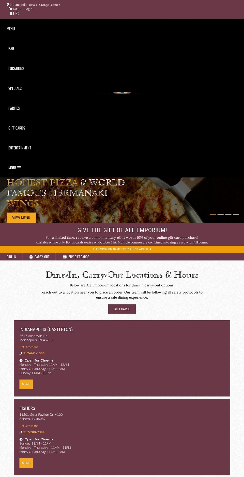 aleemporiumfishers.com — Shopify storefront screenshot