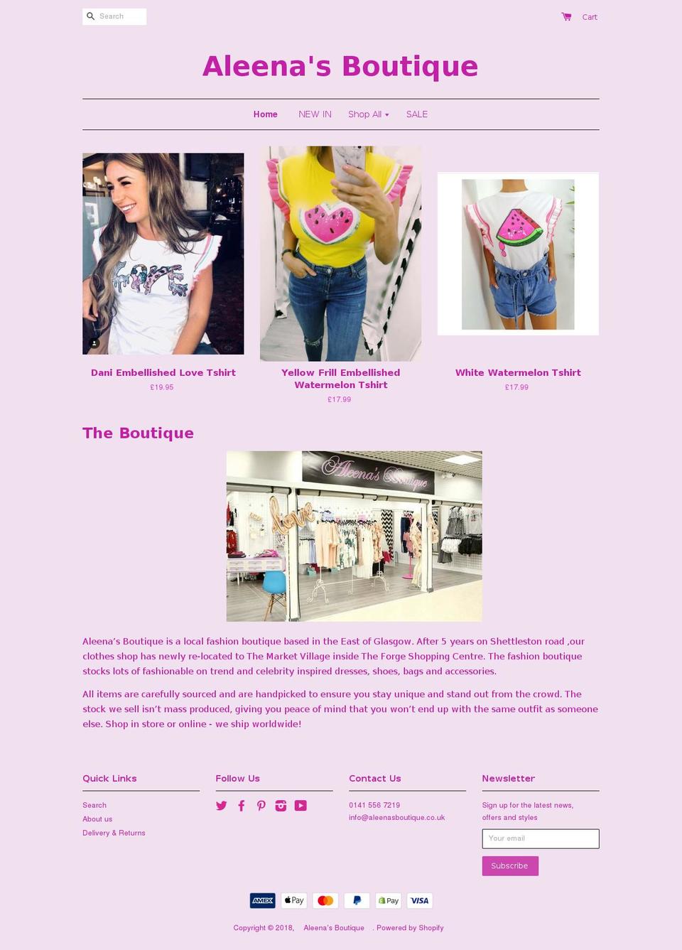 aleenasboutique.co.uk shopify website screenshot