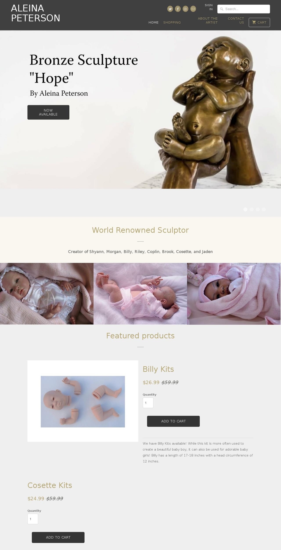 aleinapeterson.com shopify website screenshot