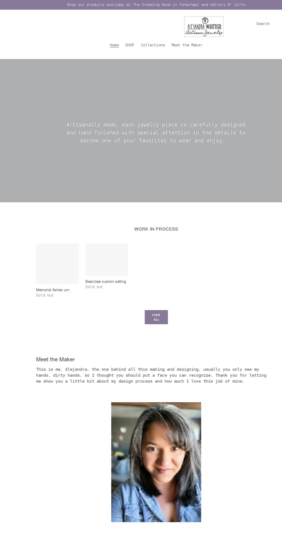 alejandrawhittier.com shopify website screenshot
