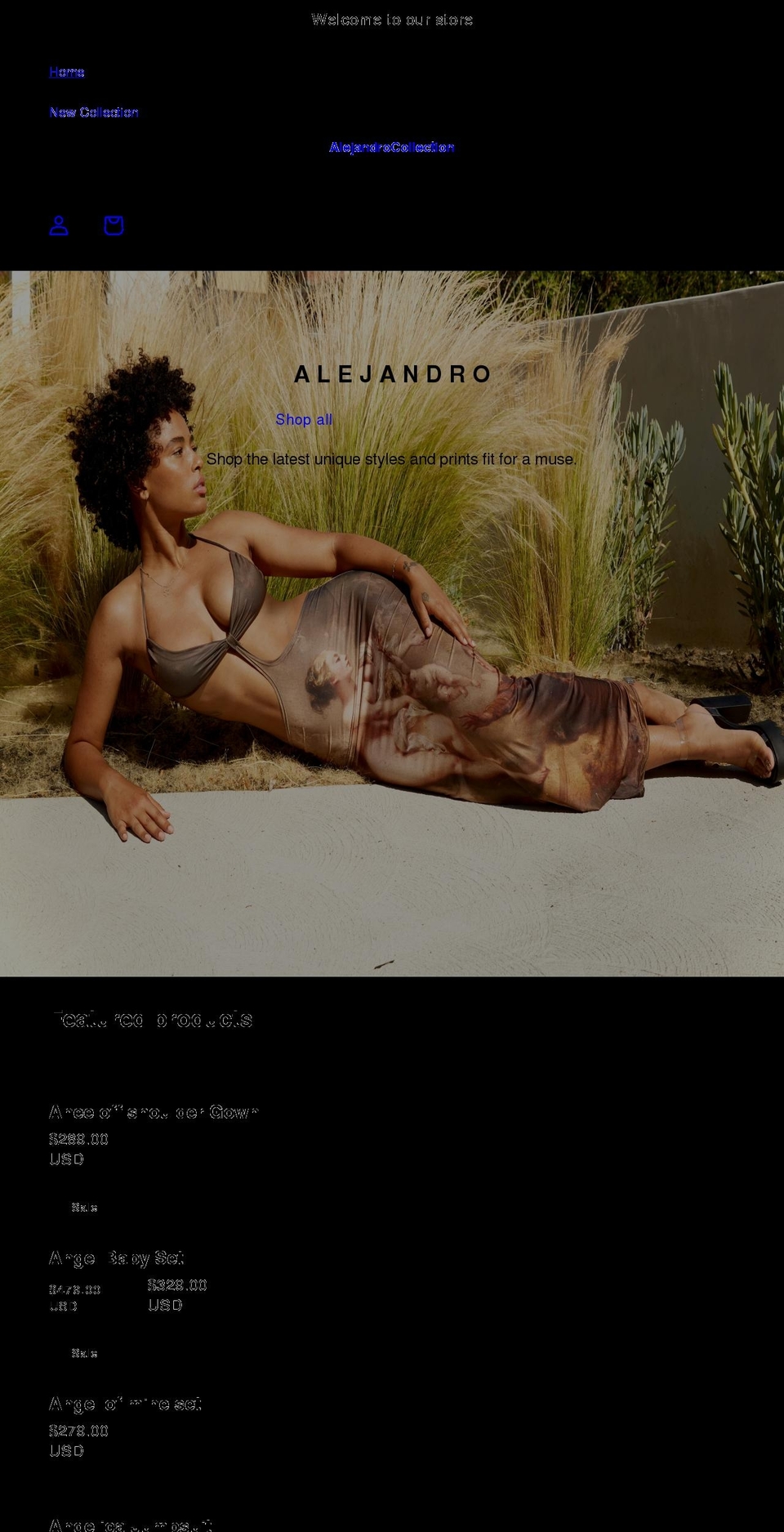 alejandrocollection.net shopify website screenshot