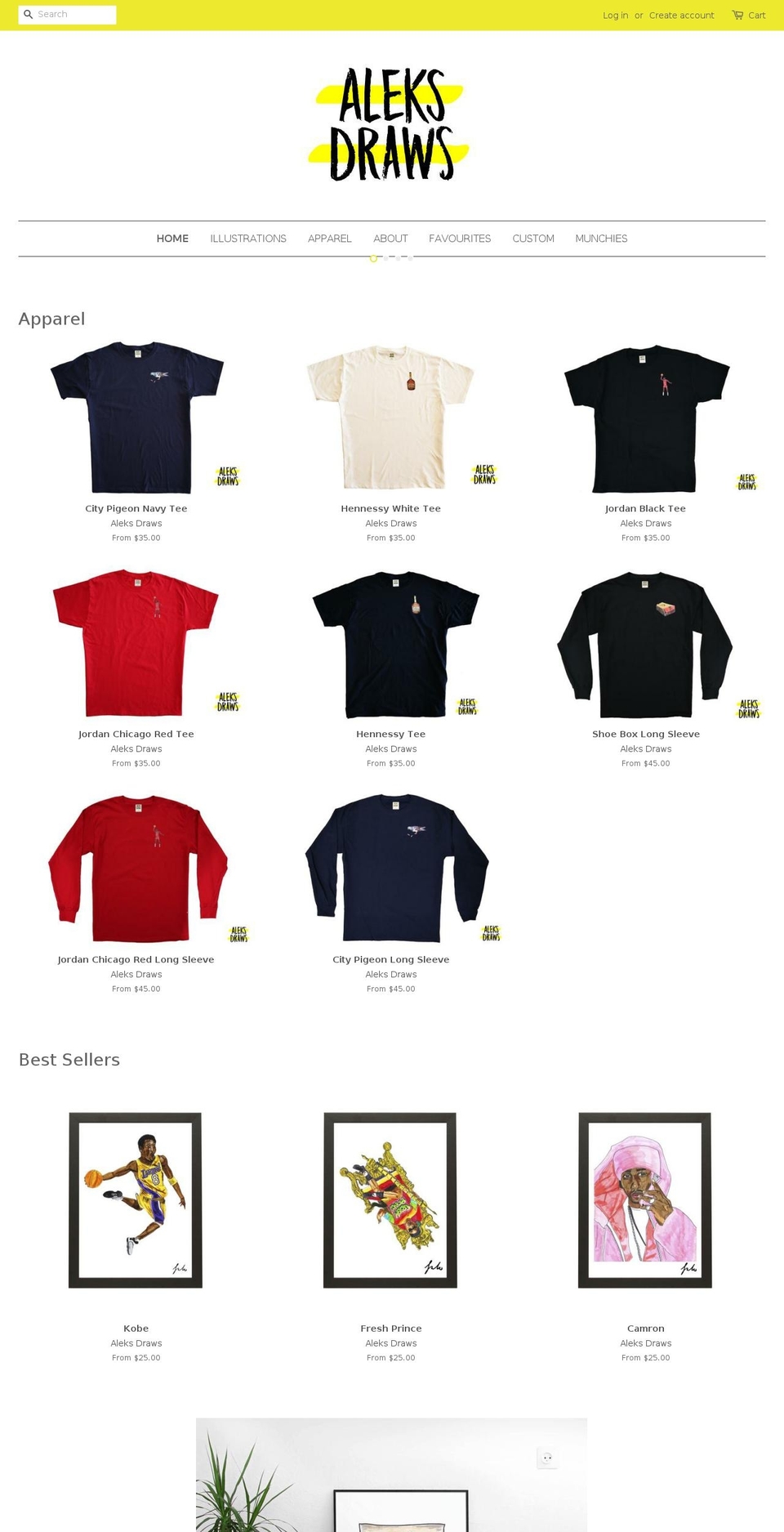 aleksdraws.com — Shopify storefront screenshot