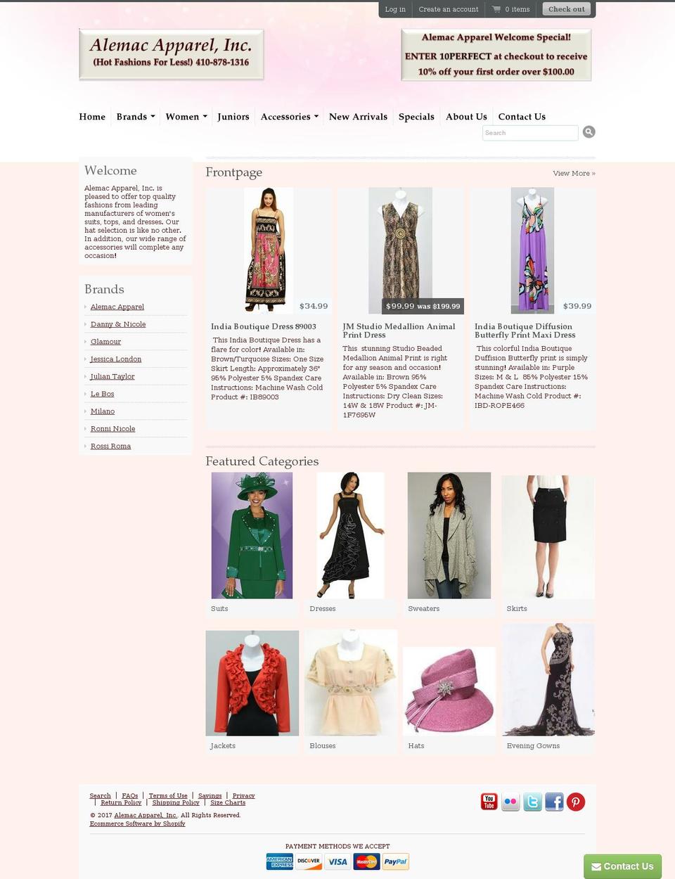 alemacapparel.com shopify website screenshot