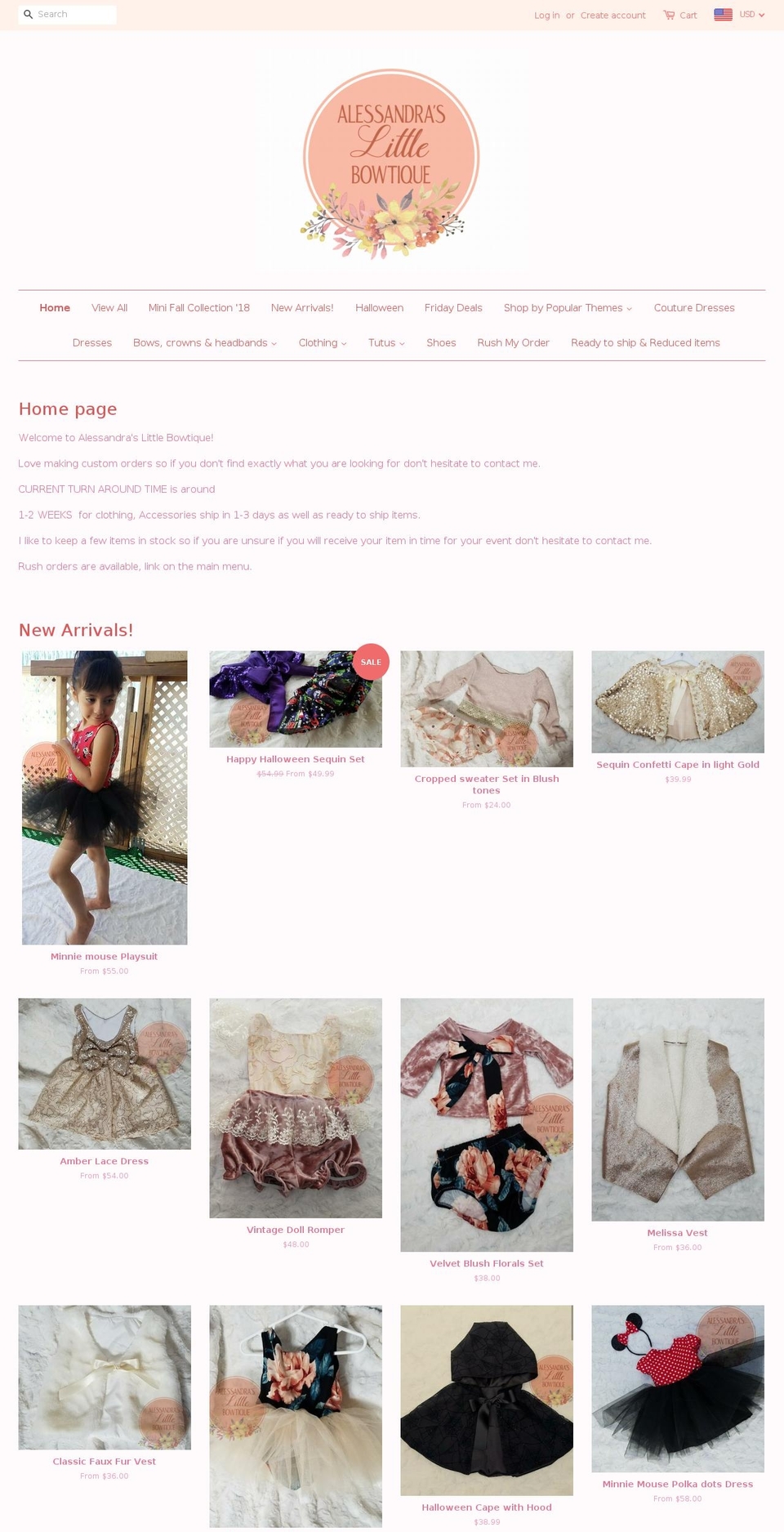 alessandraslittlebowco.com shopify website screenshot