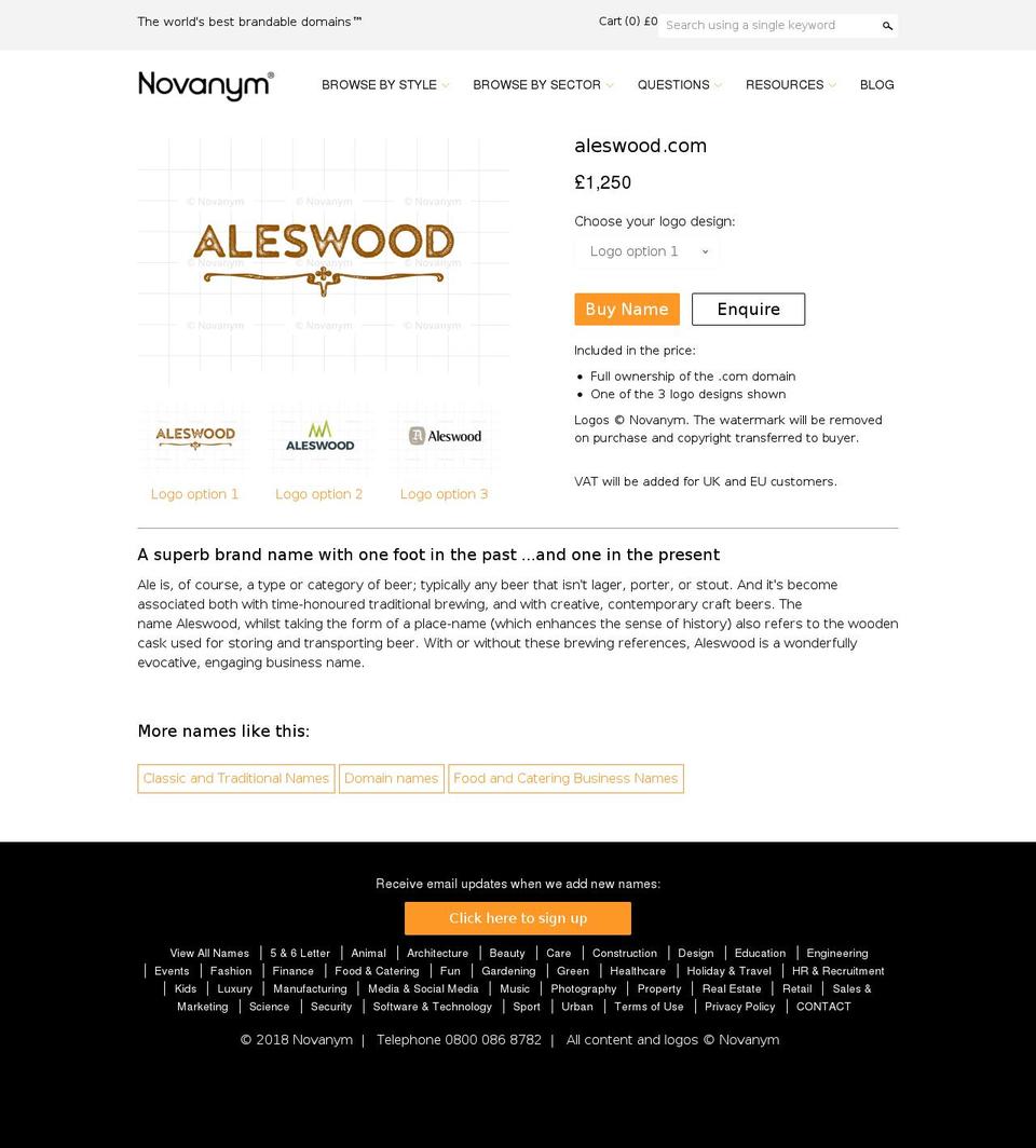 aleswood.com shopify website screenshot