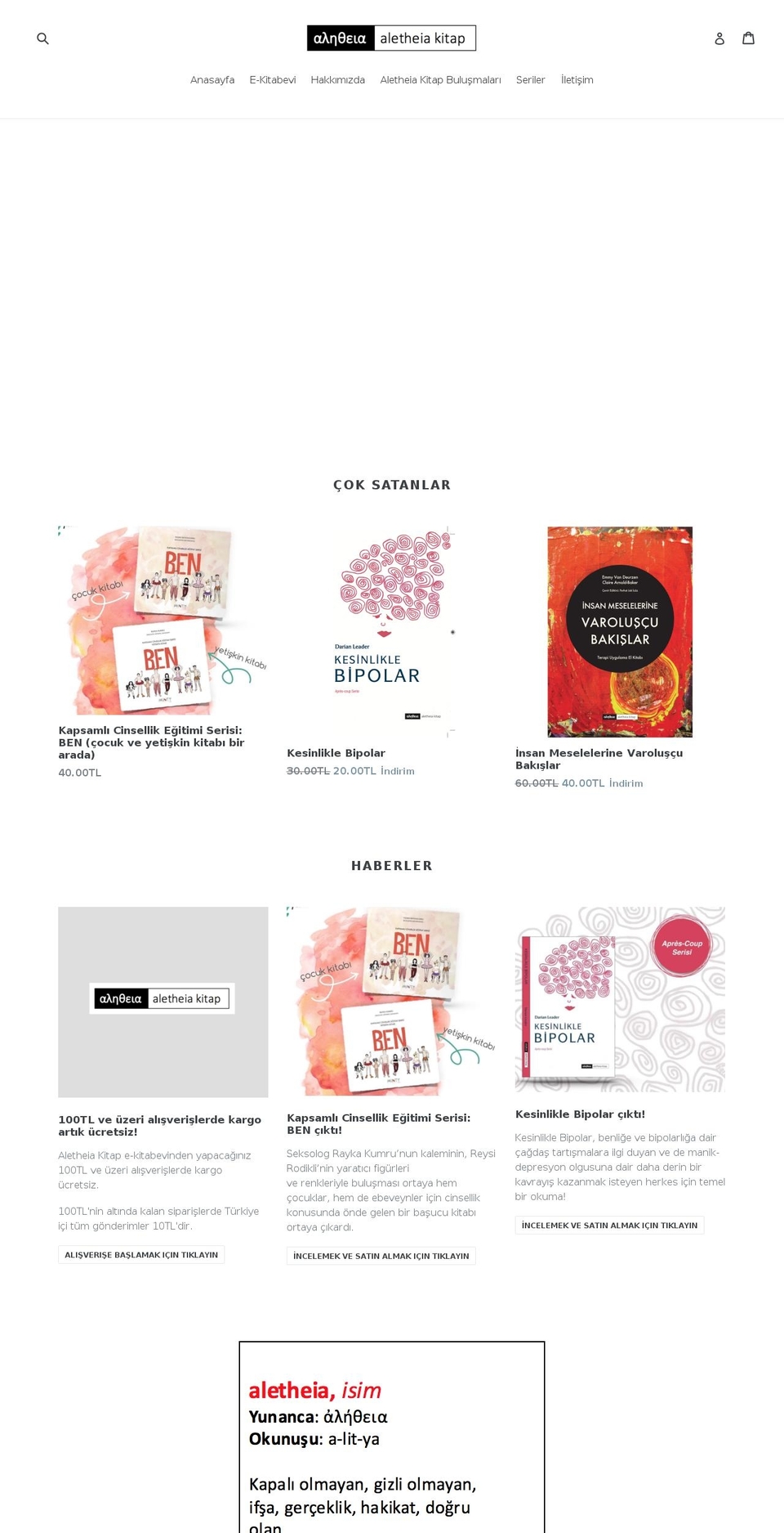 aletheiakitap.com — Shopify storefront screenshot