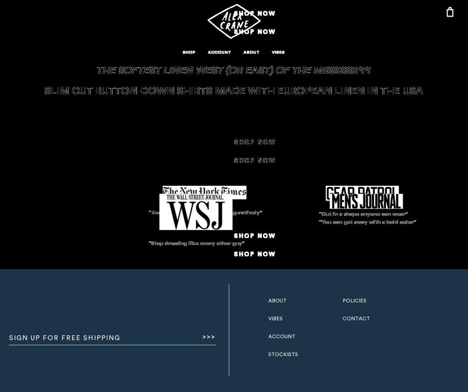 alex-crane.com — Shopify storefront screenshot