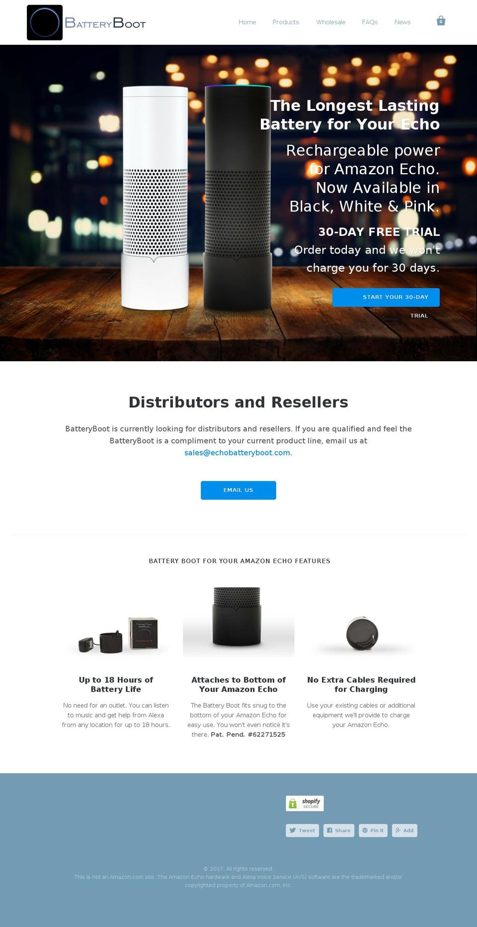 alexabatteryboot.com shopify website screenshot