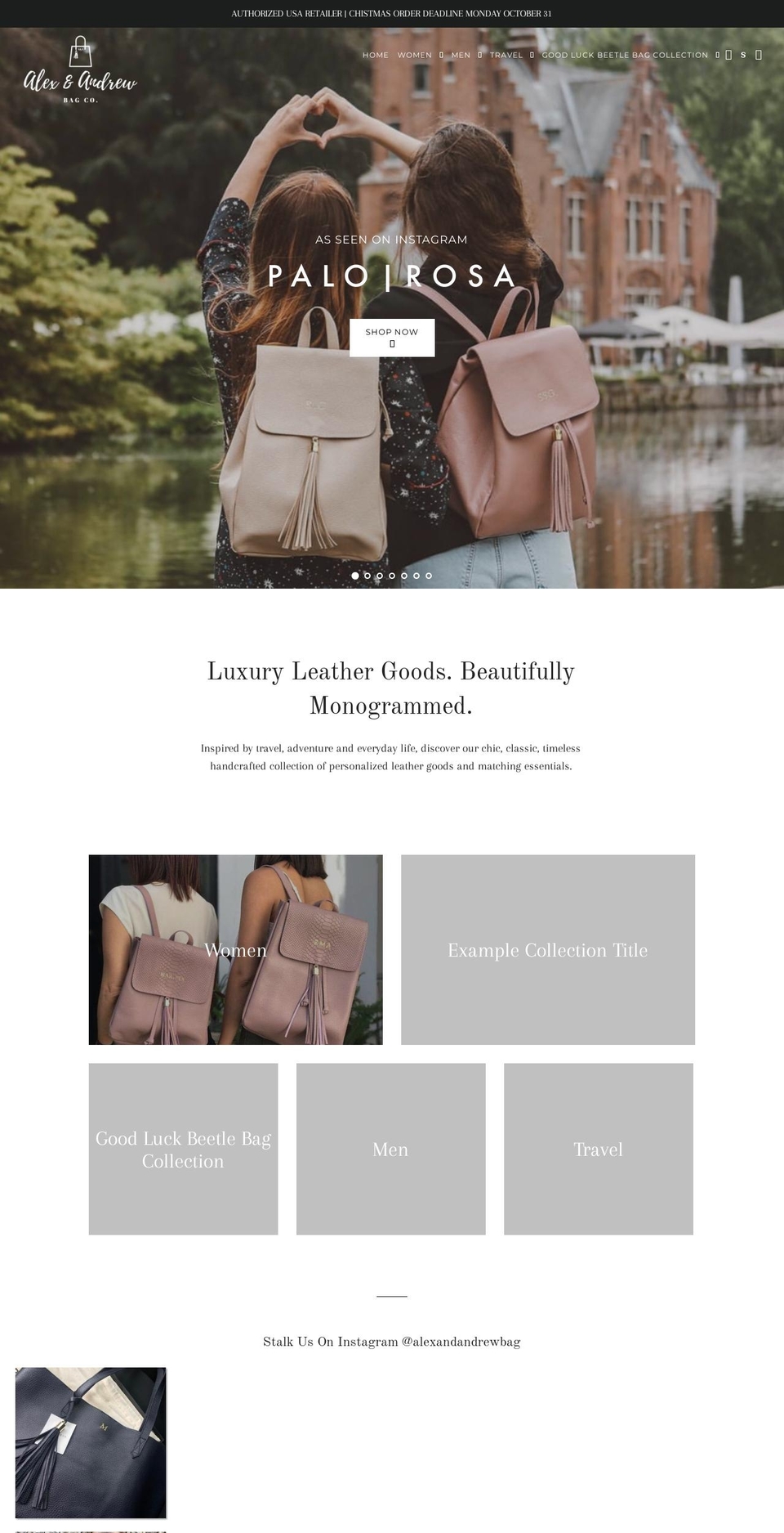alexandandrewbag.com shopify website screenshot