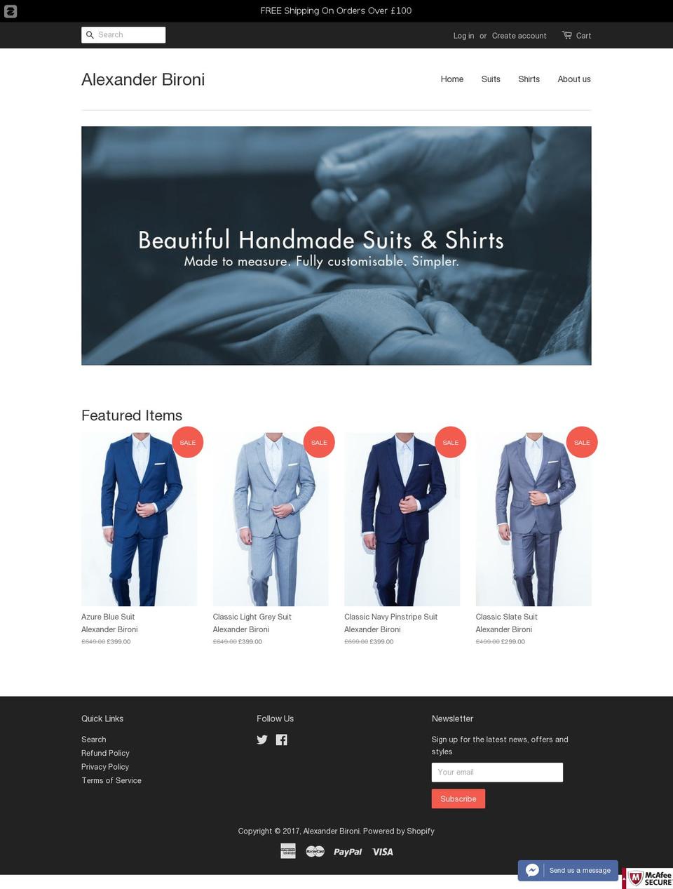 alexanderbironi.com shopify website screenshot