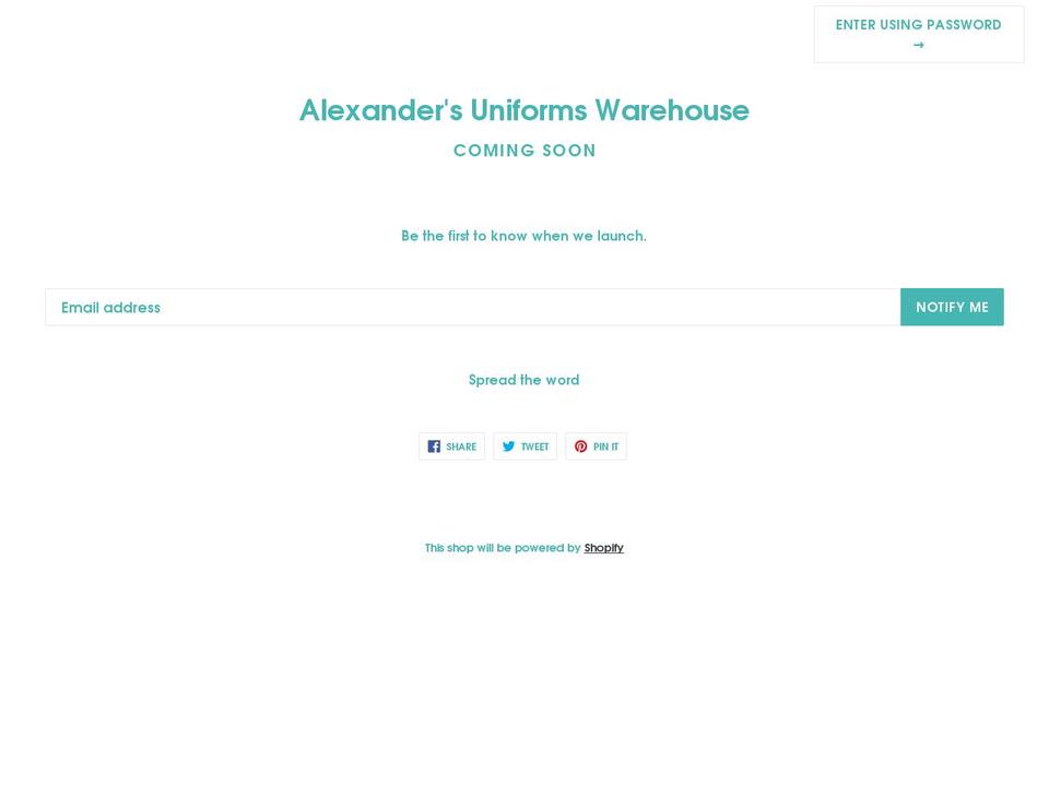 alexandersuniformswarehouse.com — Shopify storefront screenshot