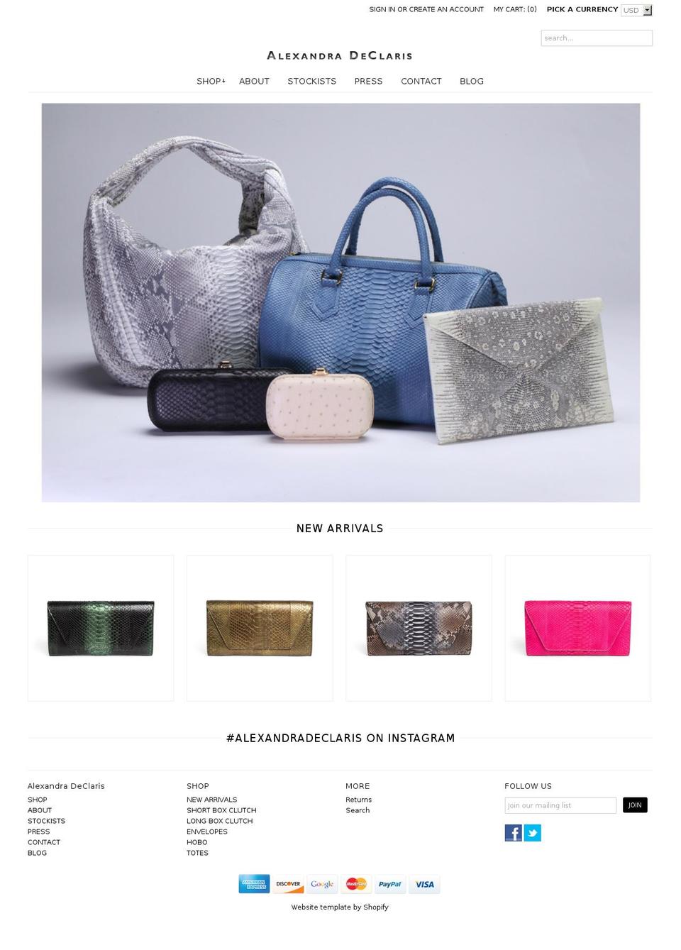 alexandra-declaris.com shopify website screenshot