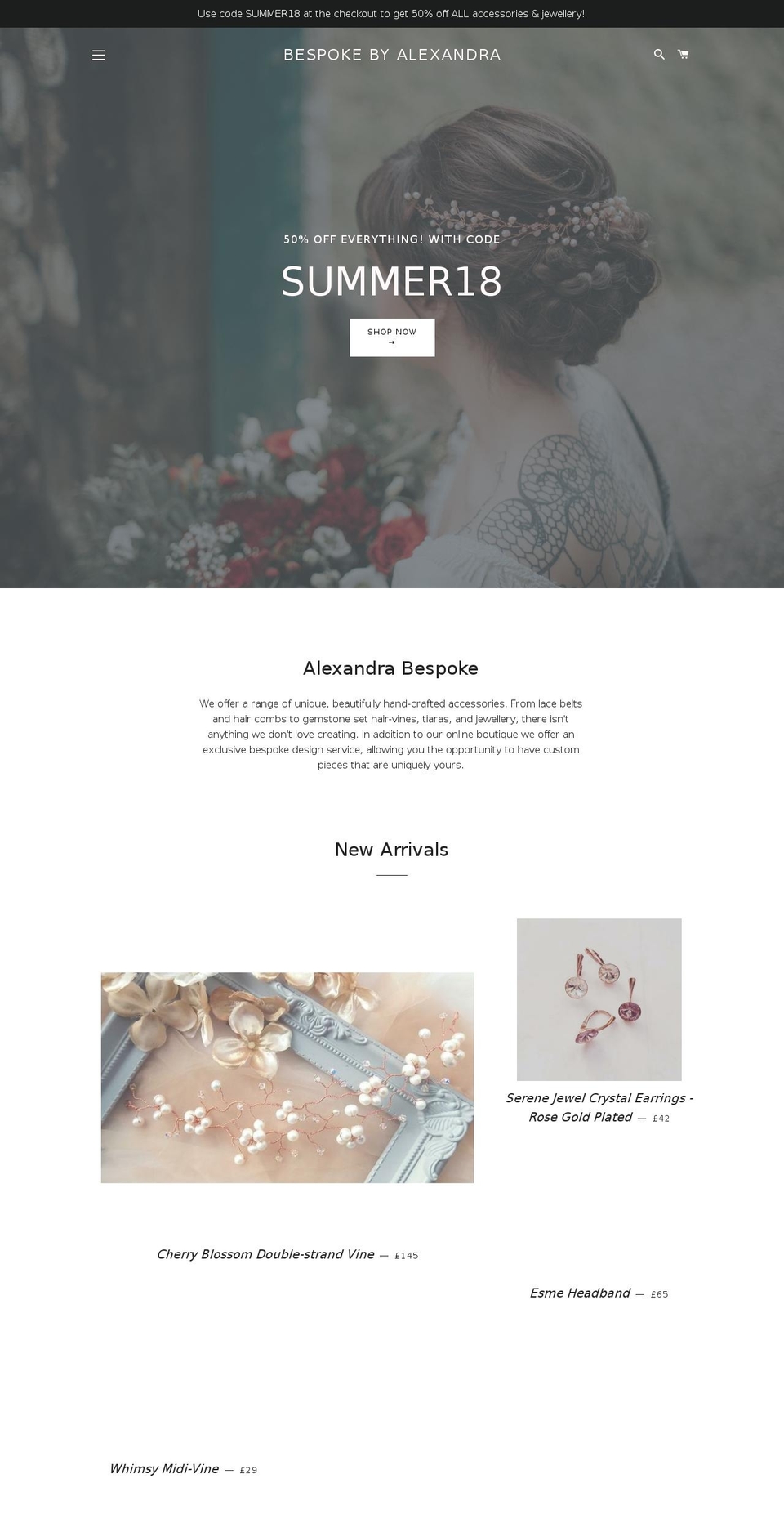 alexandrabespokebridal.com — Shopify storefront screenshot