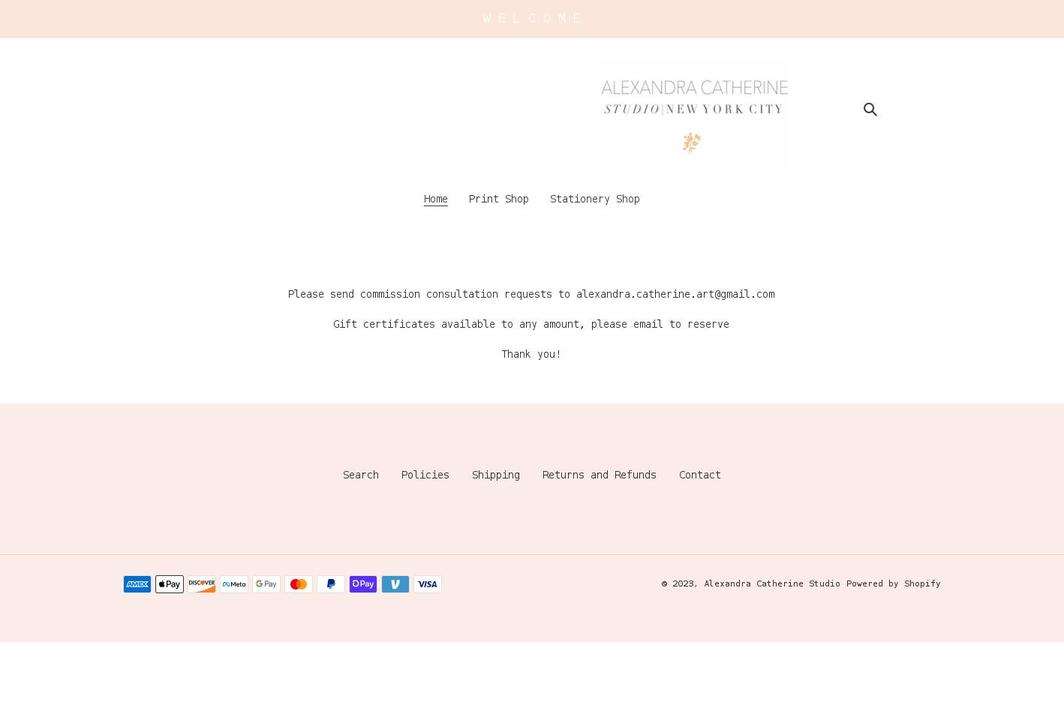 alexandracatherinestudio.com shopify website screenshot
