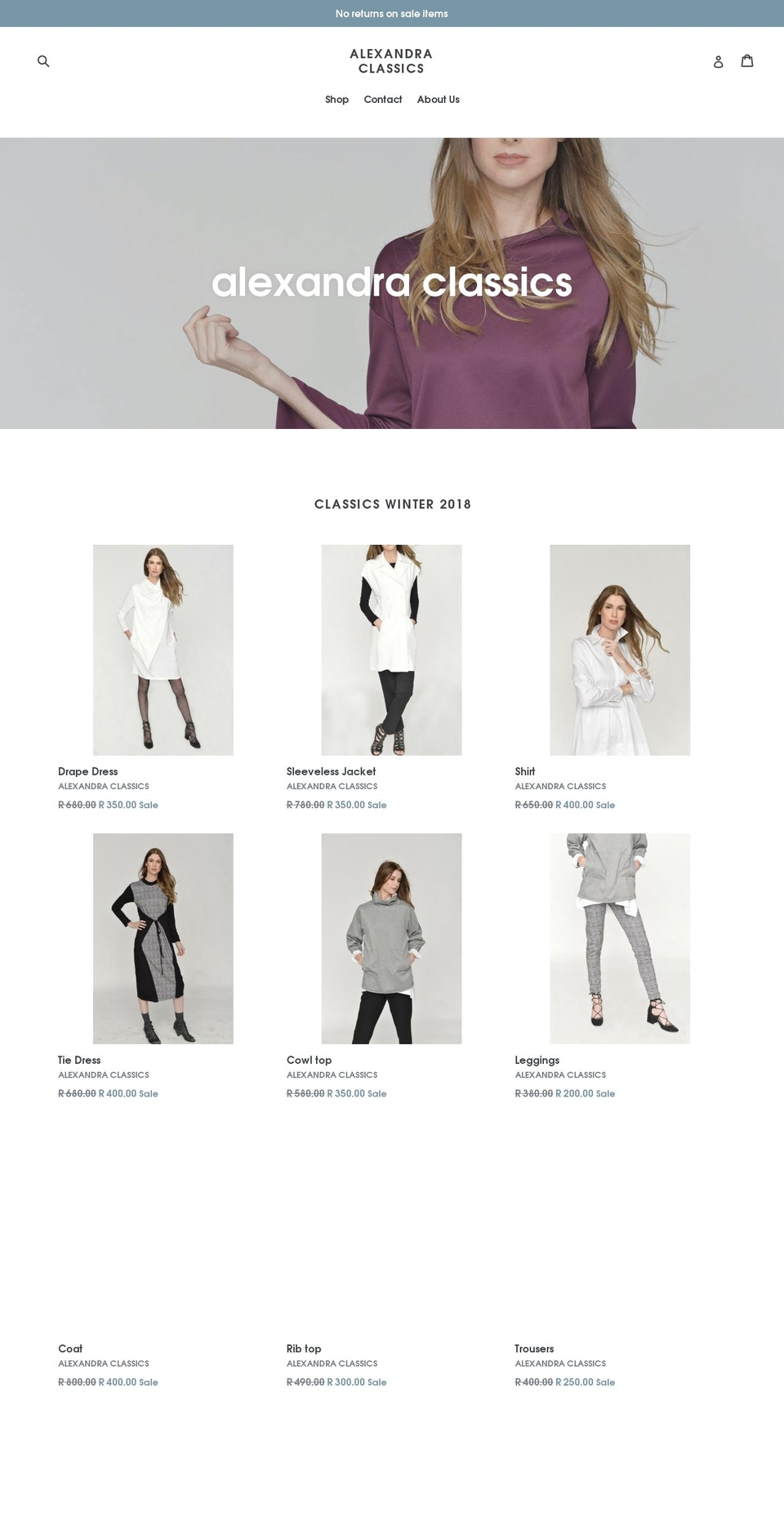 alexandraclassics.com — Shopify storefront screenshot