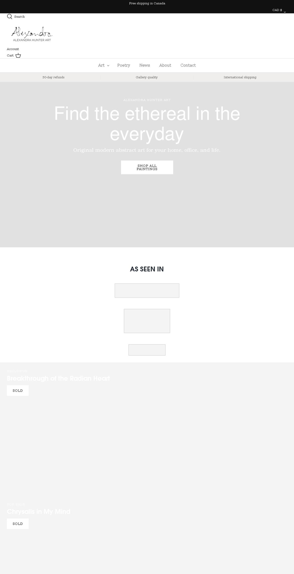 alexandrahunter.ca shopify website screenshot