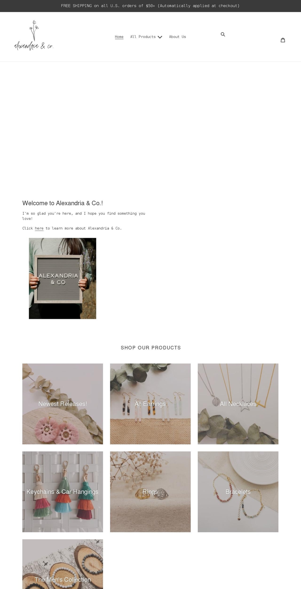 Initial Shopify theme site example alexandriaandco.com